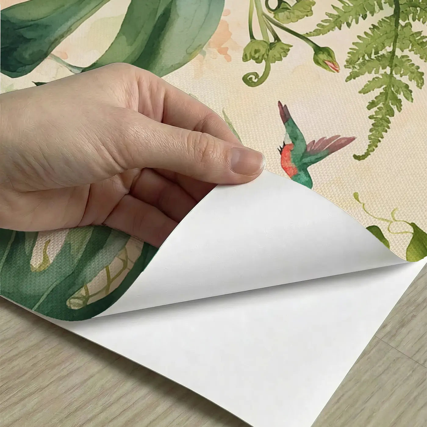 Peel-and-stick detail of Monstera and Fern Botanical Wallpaper Mural by Whimsy Tots