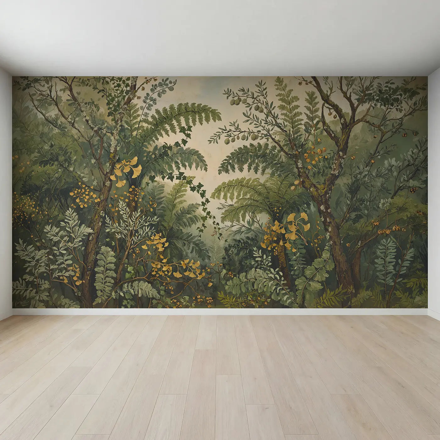 Full view of Eucalyptus and Fern Canopy Wallpaper Mural by Whimsy Tots