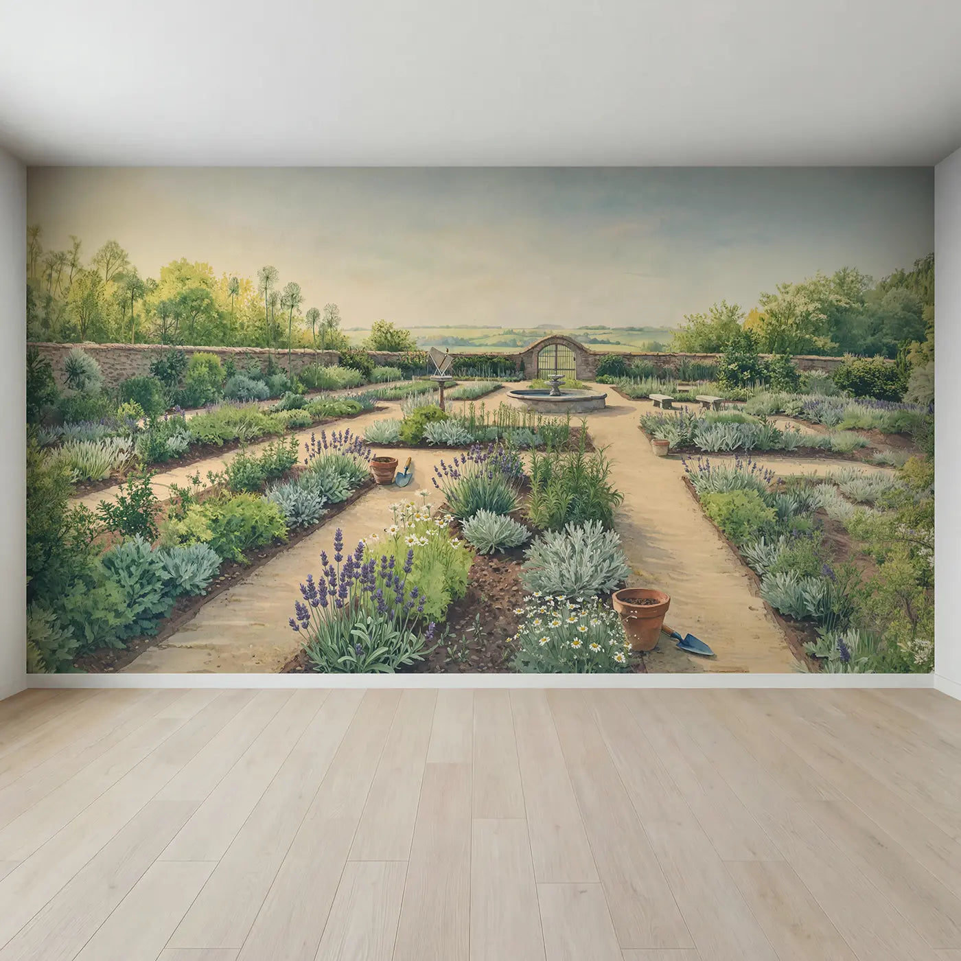 Full view of Formal Herb Garden Maze Wallpaper Mural by Whimsy Tots