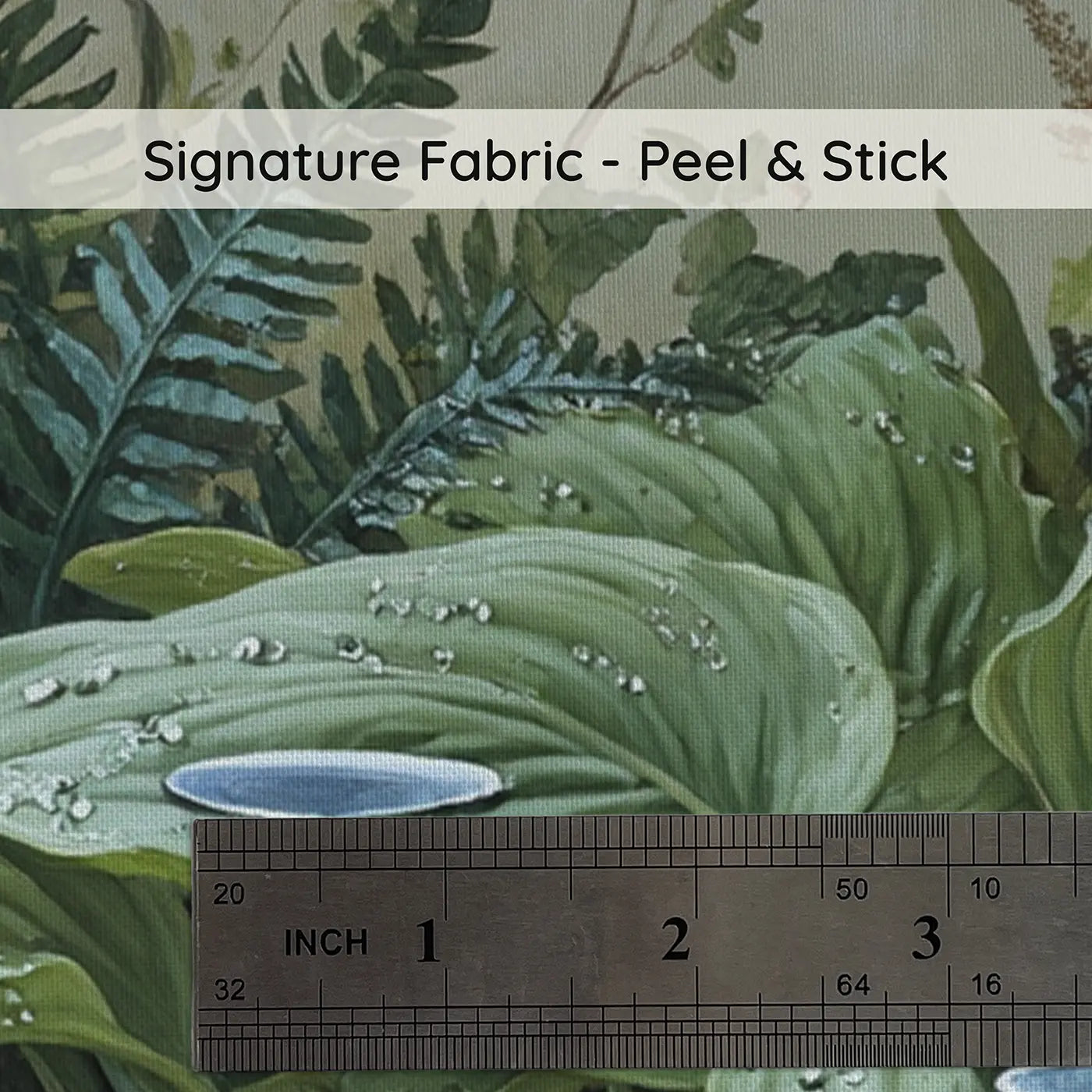 Fabric texture close-up of Raindrop Hosta Leaf Wallpaper Mural by Whimsy Tots