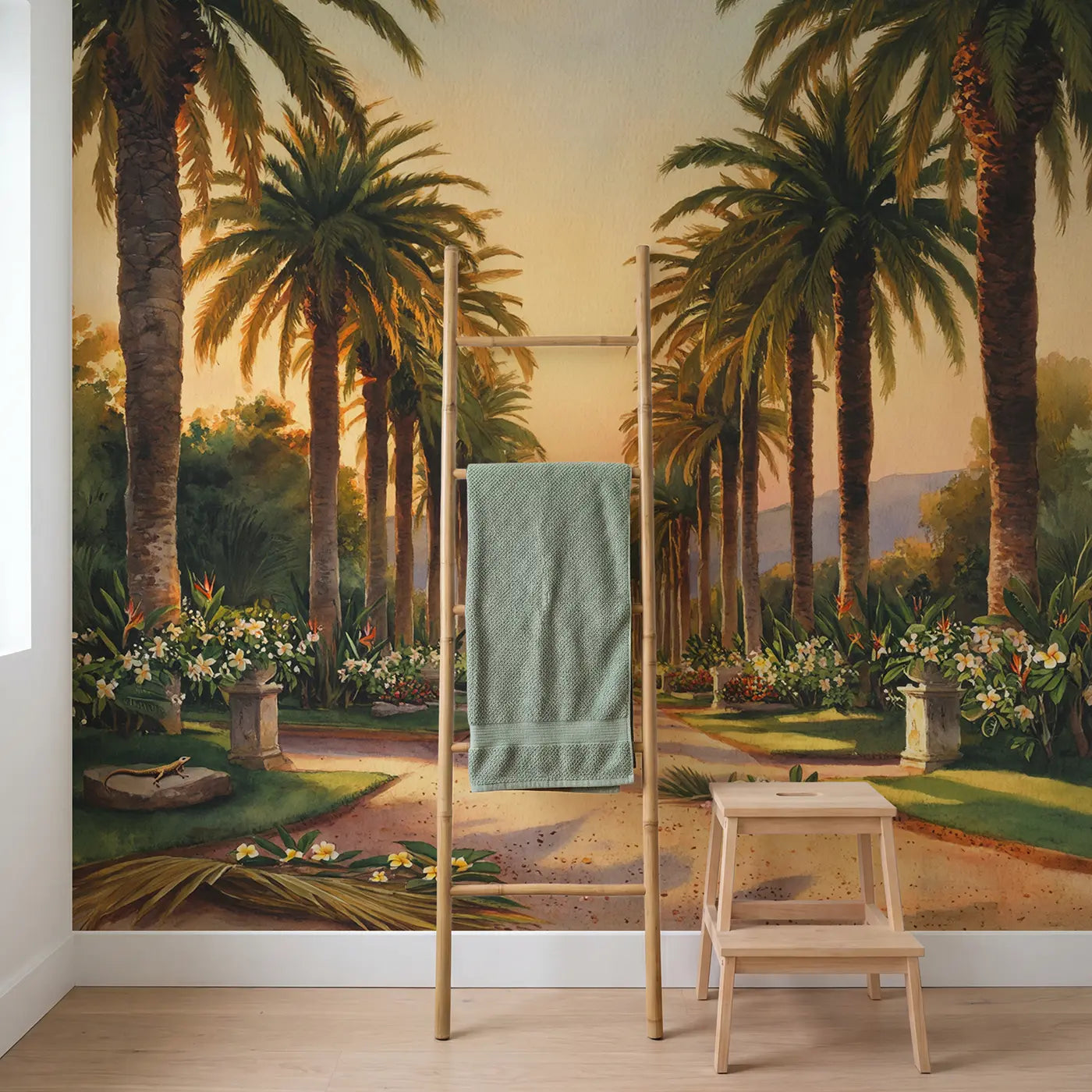 Palm Avenue Garden Wallpaper Mural in playroom setting by Whimsy Tots