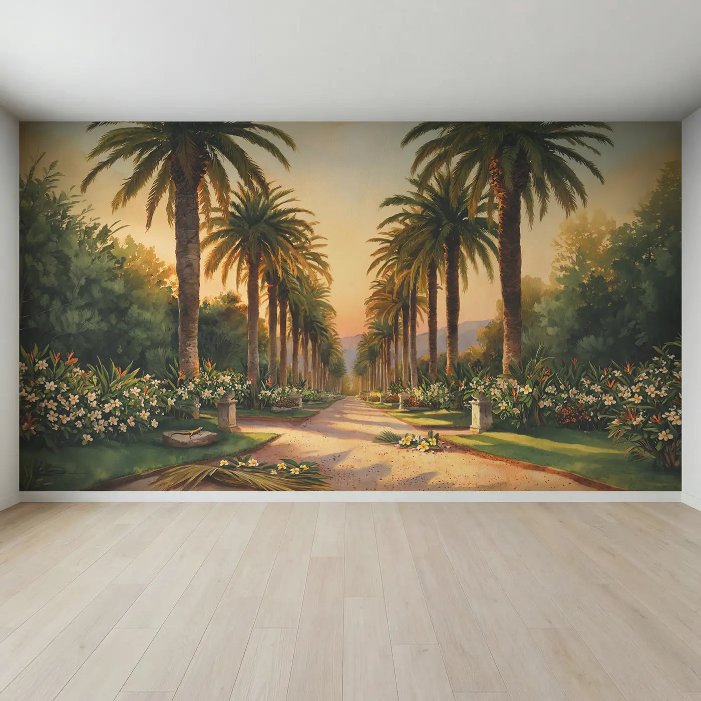 Full view of Palm Avenue Garden Wallpaper Mural by Whimsy Tots