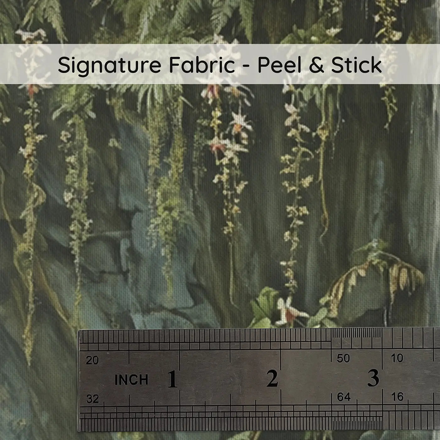 Fabric texture close-up of Cascading Fern Cliff Waterfall Wallpaper Mural by Whimsy Tots