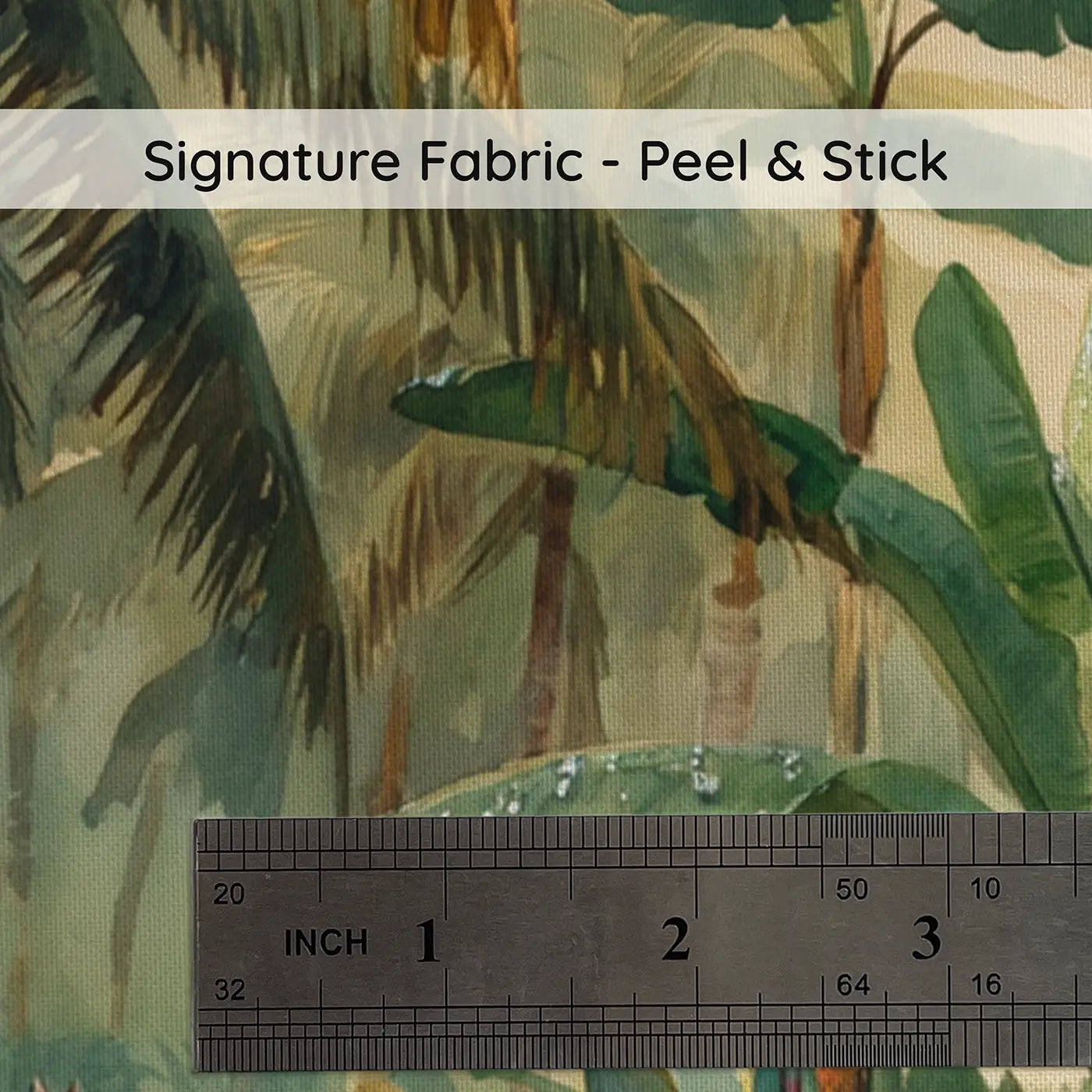 Fabric texture close-up of Tropical Palm Grove Shore Wallpaper Mural by Whimsy Tots