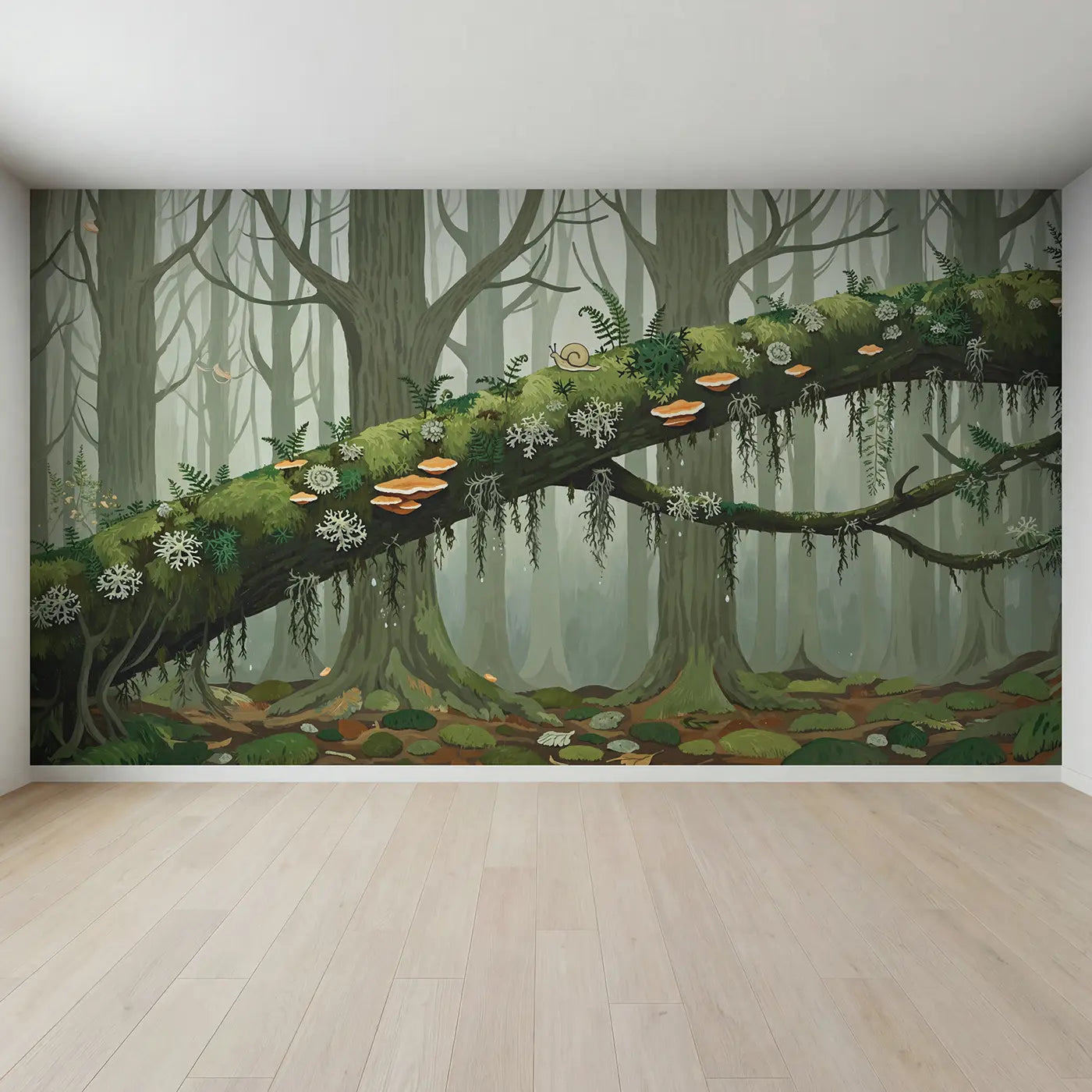 Full view of Mossy Branch Ancient Forest Wallpaper Mural by Whimsy Tots