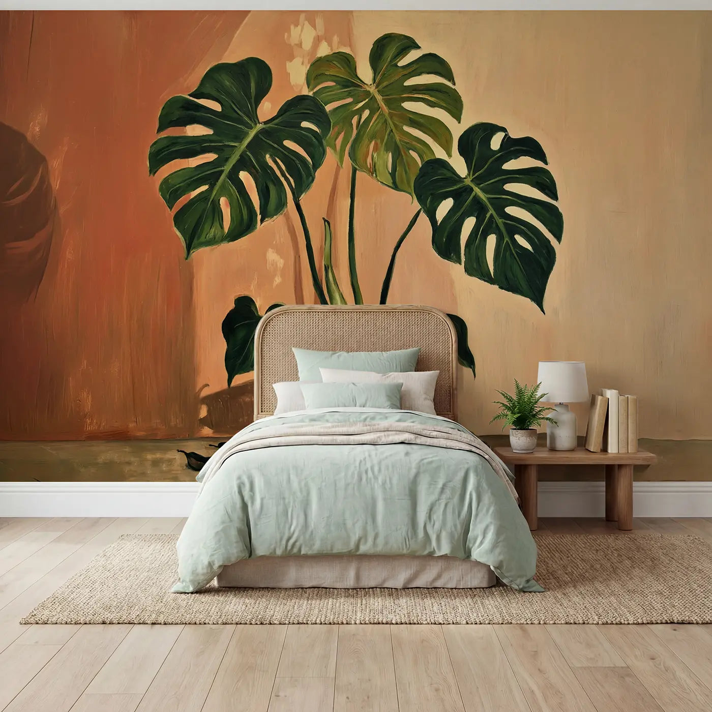 Painted Landscape golden philodendron botanical wallpaper mural for kids room by Whimsy Tots