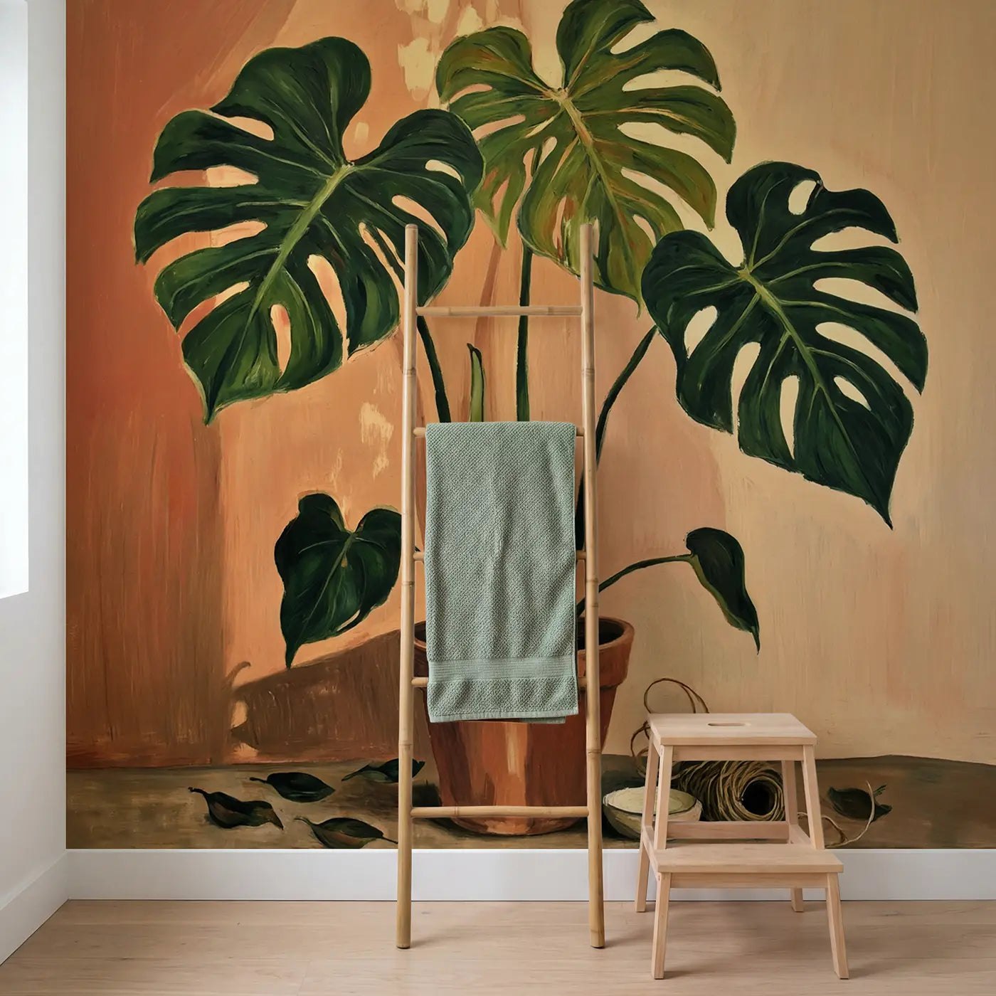 Golden Philodendron Portrait Wallpaper Mural in playroom setting by Whimsy Tots