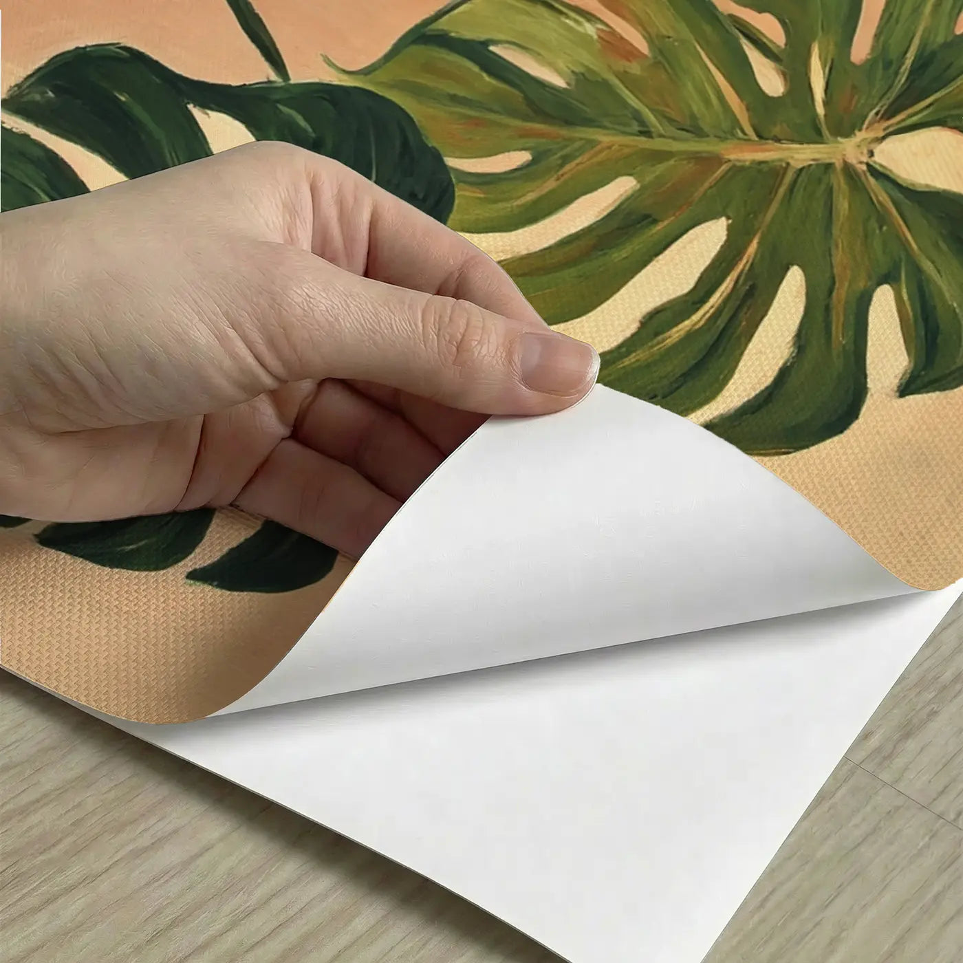 Peel-and-stick detail of Golden Philodendron Portrait Wallpaper Mural by Whimsy Tots