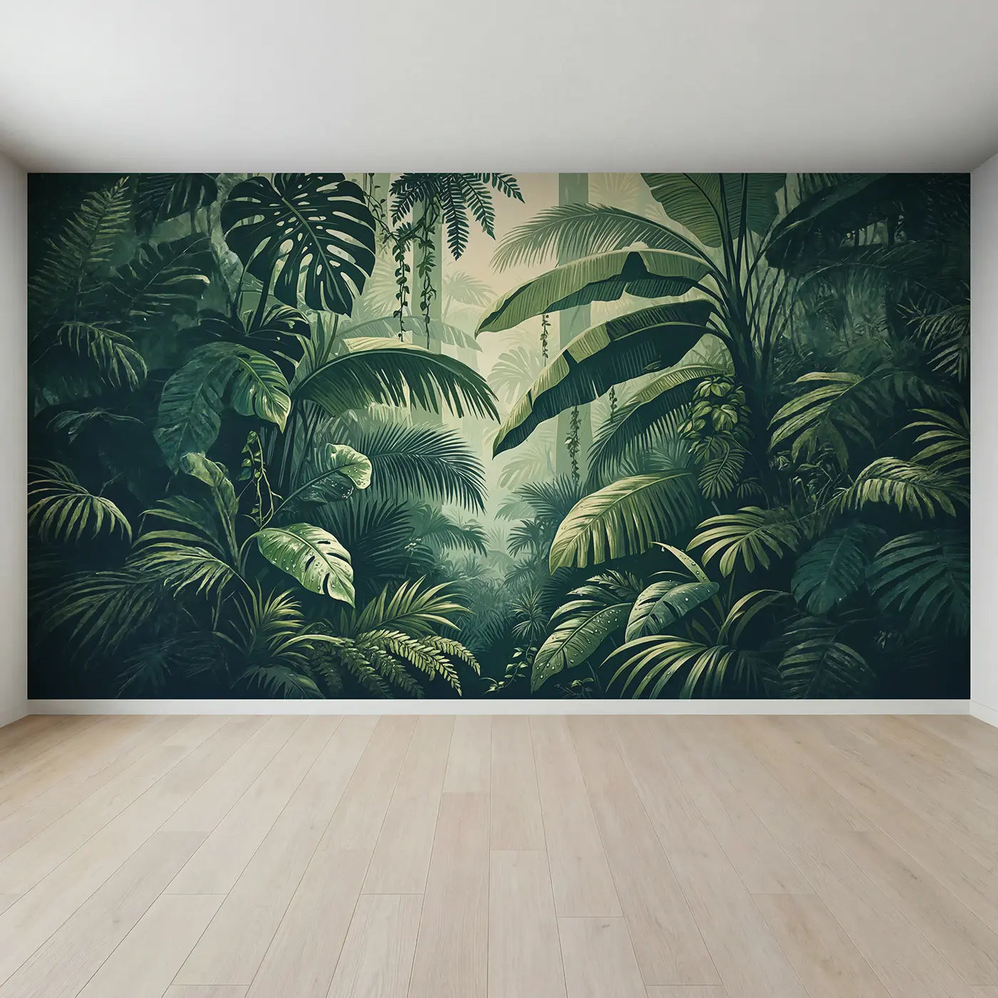Full view of Giant Tropical Leaf Forest Wallpaper Mural by Whimsy Tots