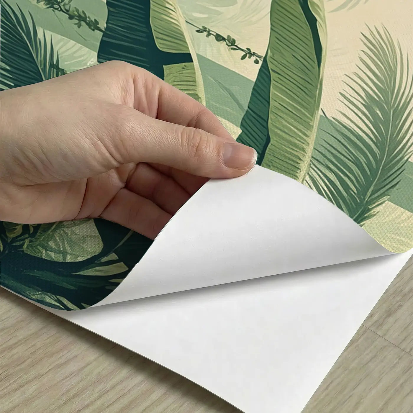 Peel-and-stick detail of Giant Tropical Leaf Forest Wallpaper Mural by Whimsy Tots
