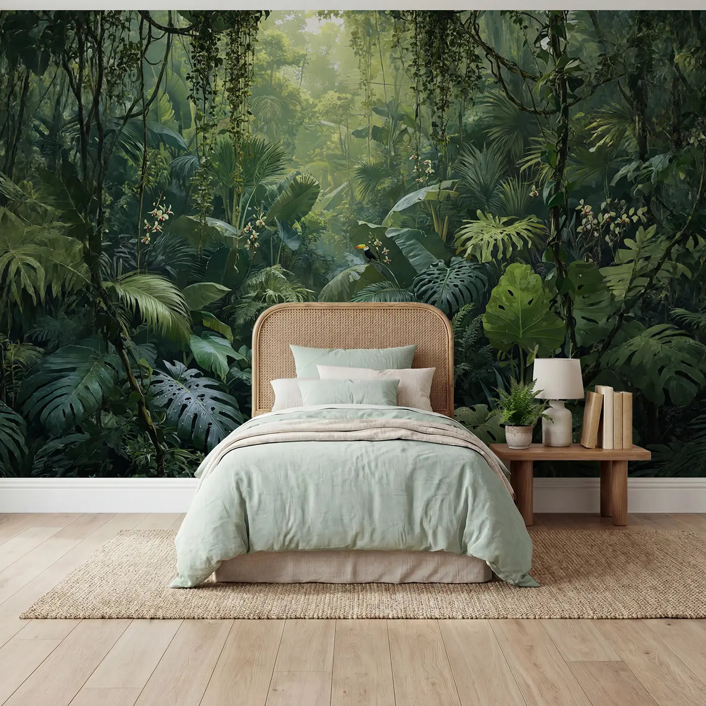 botanical elegance dense jungle canopy mural for kids room by Whimsy Tots