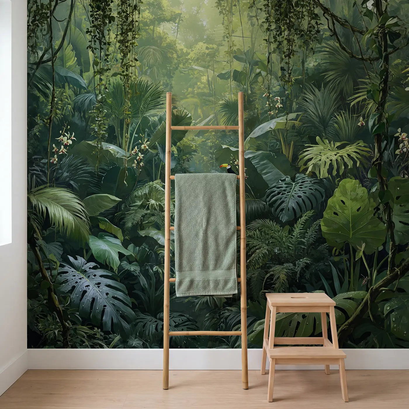 Dense Jungle Canopy Interior Wallpaper Mural in playroom setting by Whimsy Tots