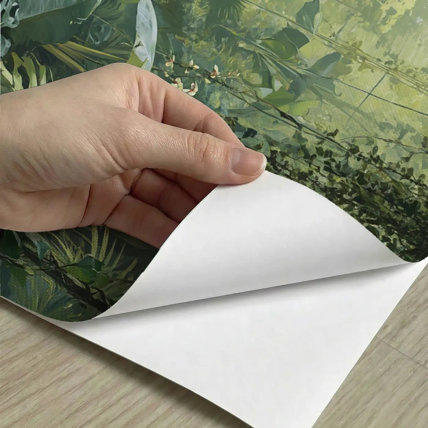 Peel-and-stick detail of Dense Jungle Canopy Interior Wallpaper Mural by Whimsy Tots