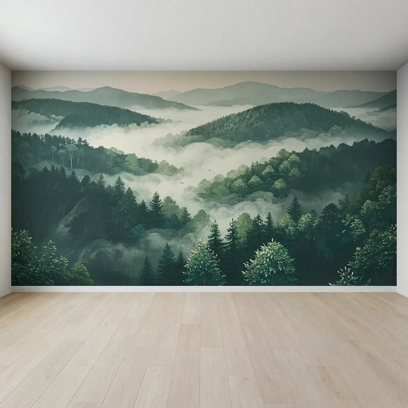 Full view of Cloud Forest Canopy Morning Wallpaper Mural by Whimsy Tots