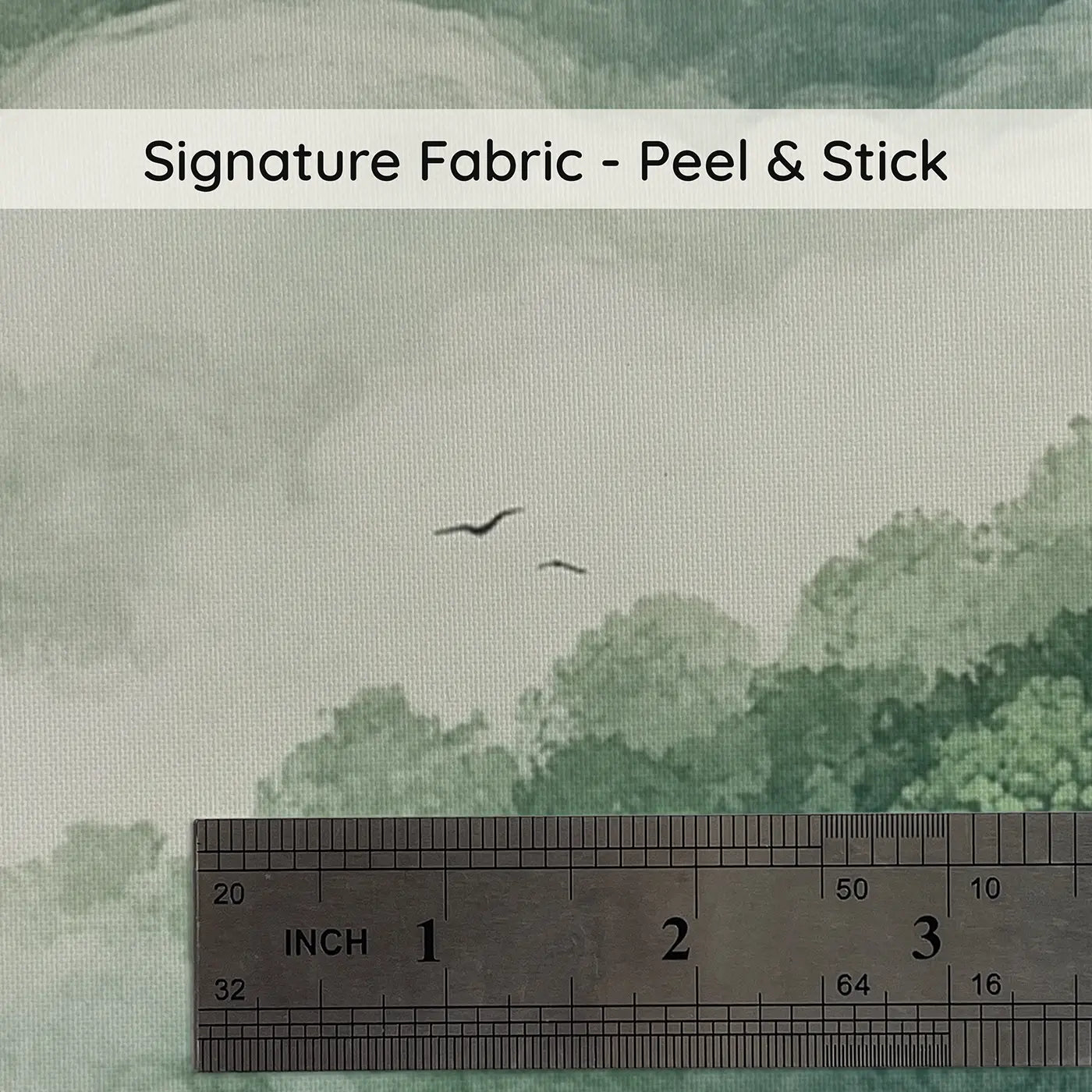 Fabric texture close-up of Cloud Forest Canopy Morning Wallpaper Mural by Whimsy Tots
