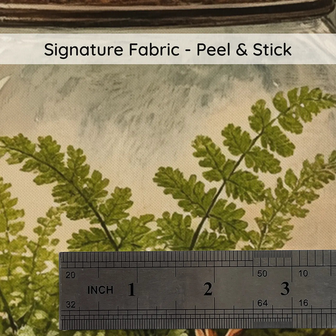 Fabric texture close-up of Fern Terrarium Rainy Window Wallpaper Mural by Whimsy Tots