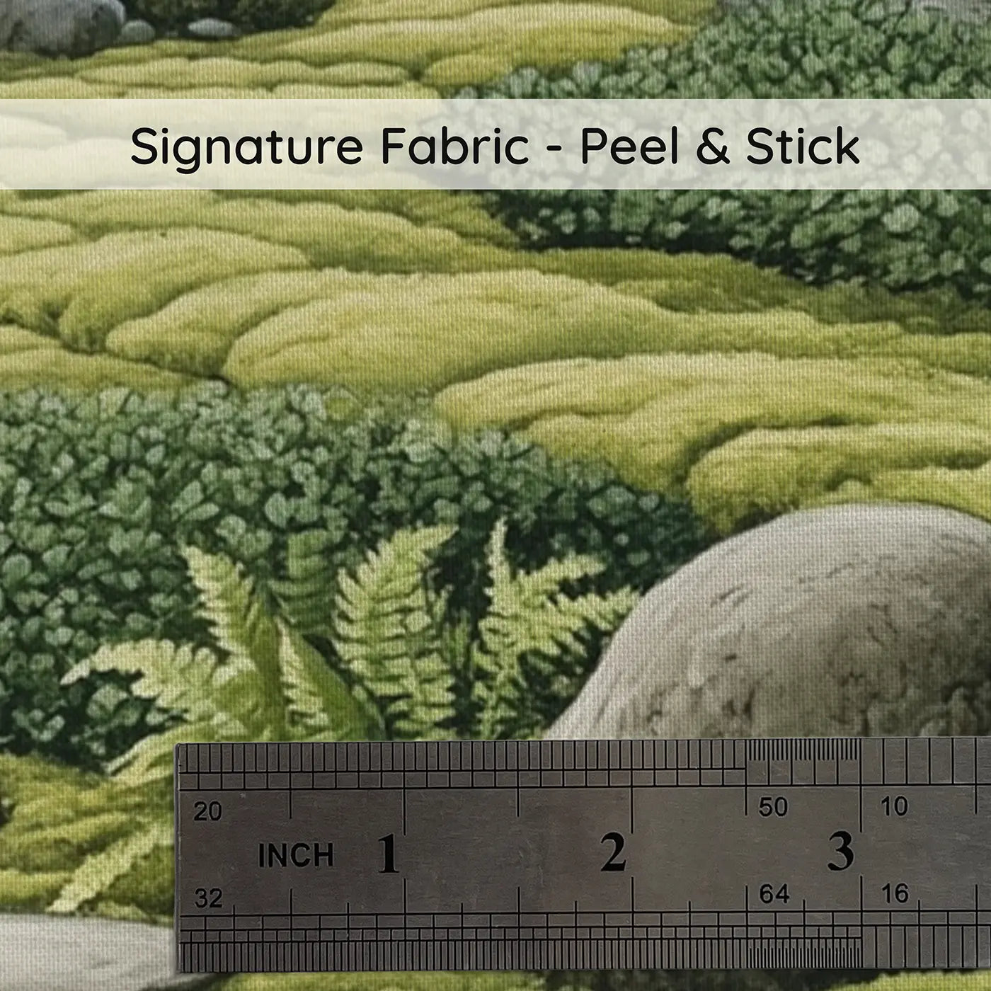 Fabric texture close-up of Moss Garden Stepping Stones Wallpaper Mural by Whimsy Tots