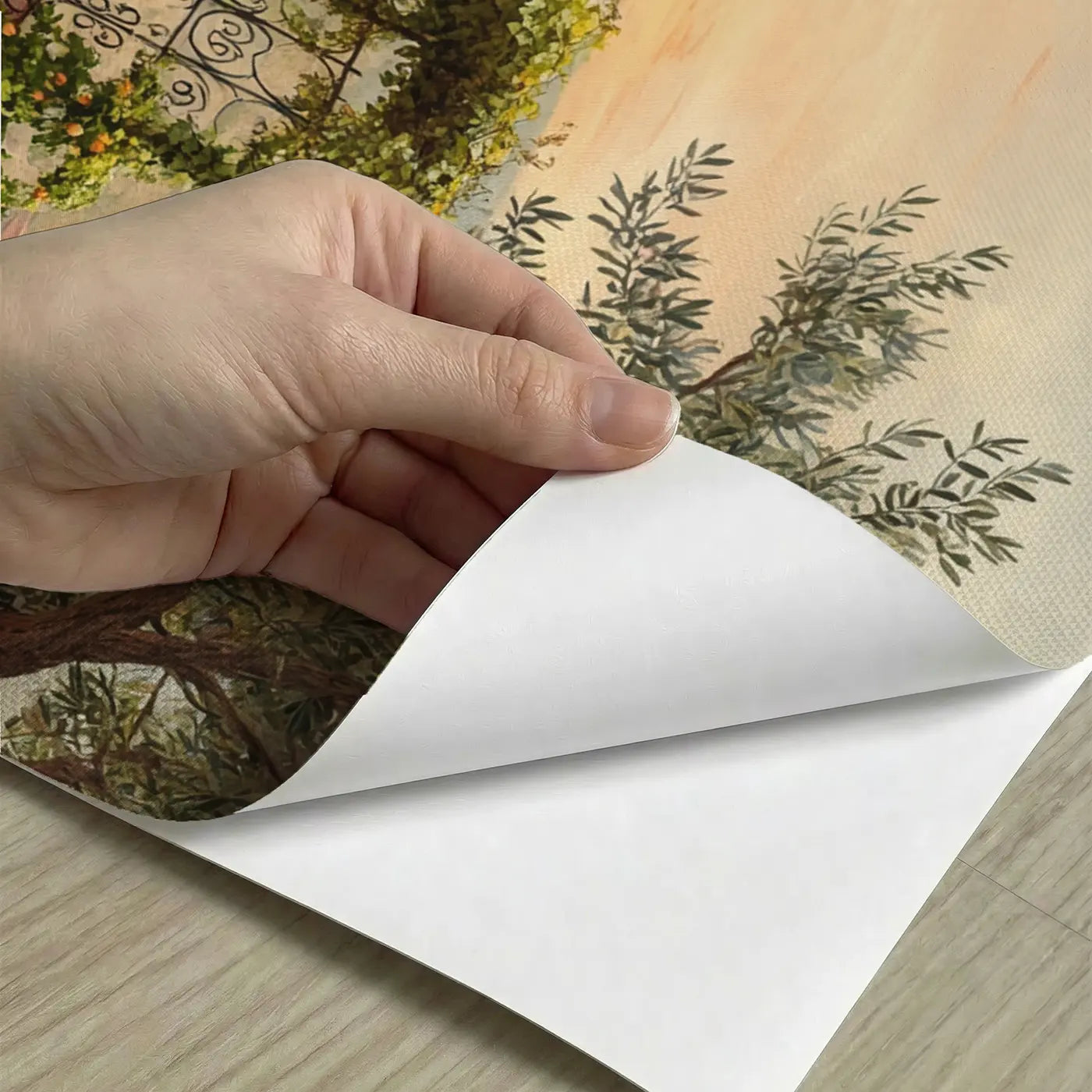 Peel-and-stick detail of Mediterranean Courtyard Garden Wallpaper Mural by Whimsy Tots