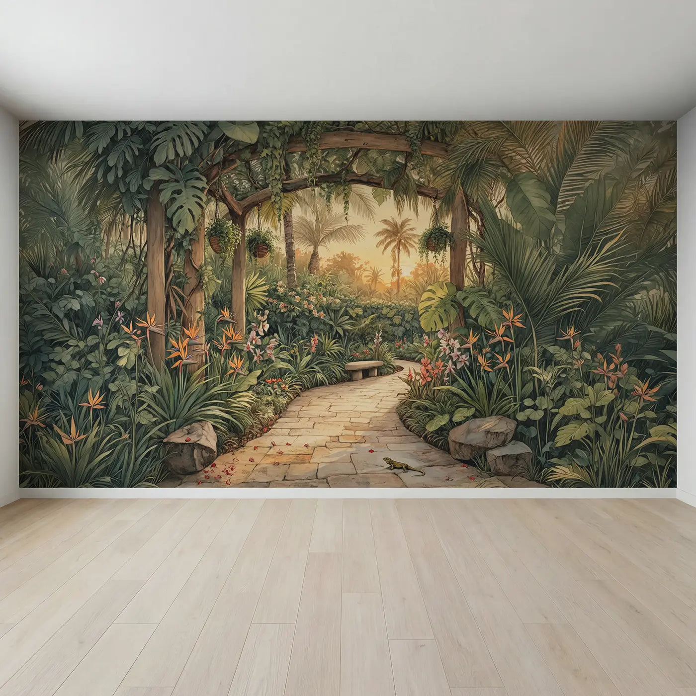 Full view of Tropical Garden Path Wallpaper Mural by Whimsy Tots
