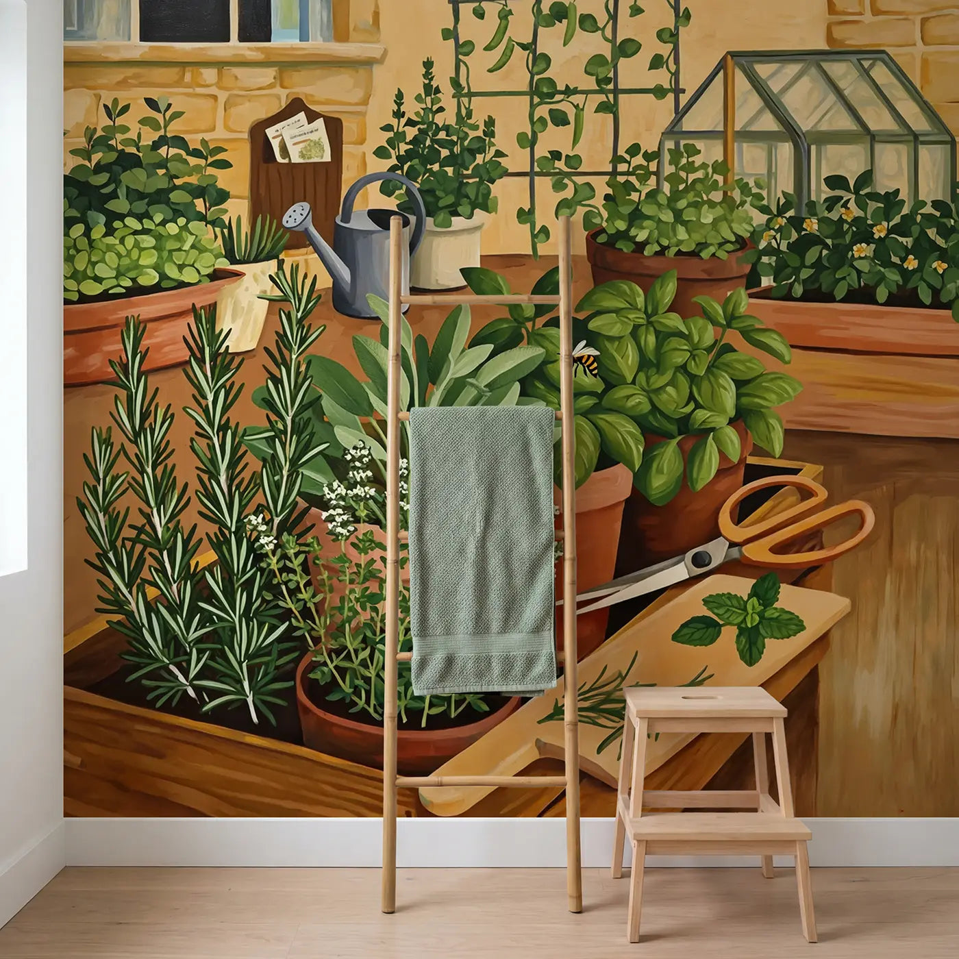 Kitchen Herb Garden Close Up Wallpaper Mural in playroom setting by Whimsy Tots