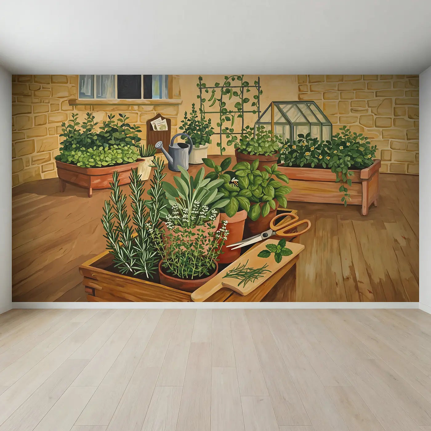 Full view of Kitchen Herb Garden Close Up Wallpaper Mural by Whimsy Tots