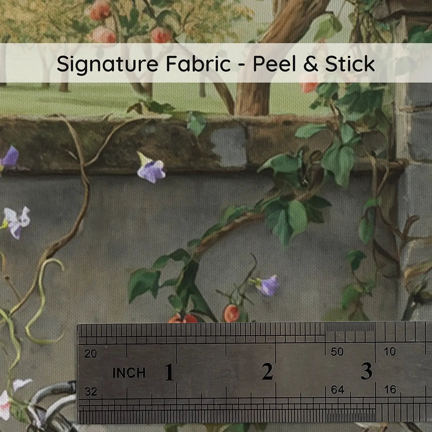 Fabric texture close-up of Garden Vine Bicycle Wallpaper Mural by Whimsy Tots