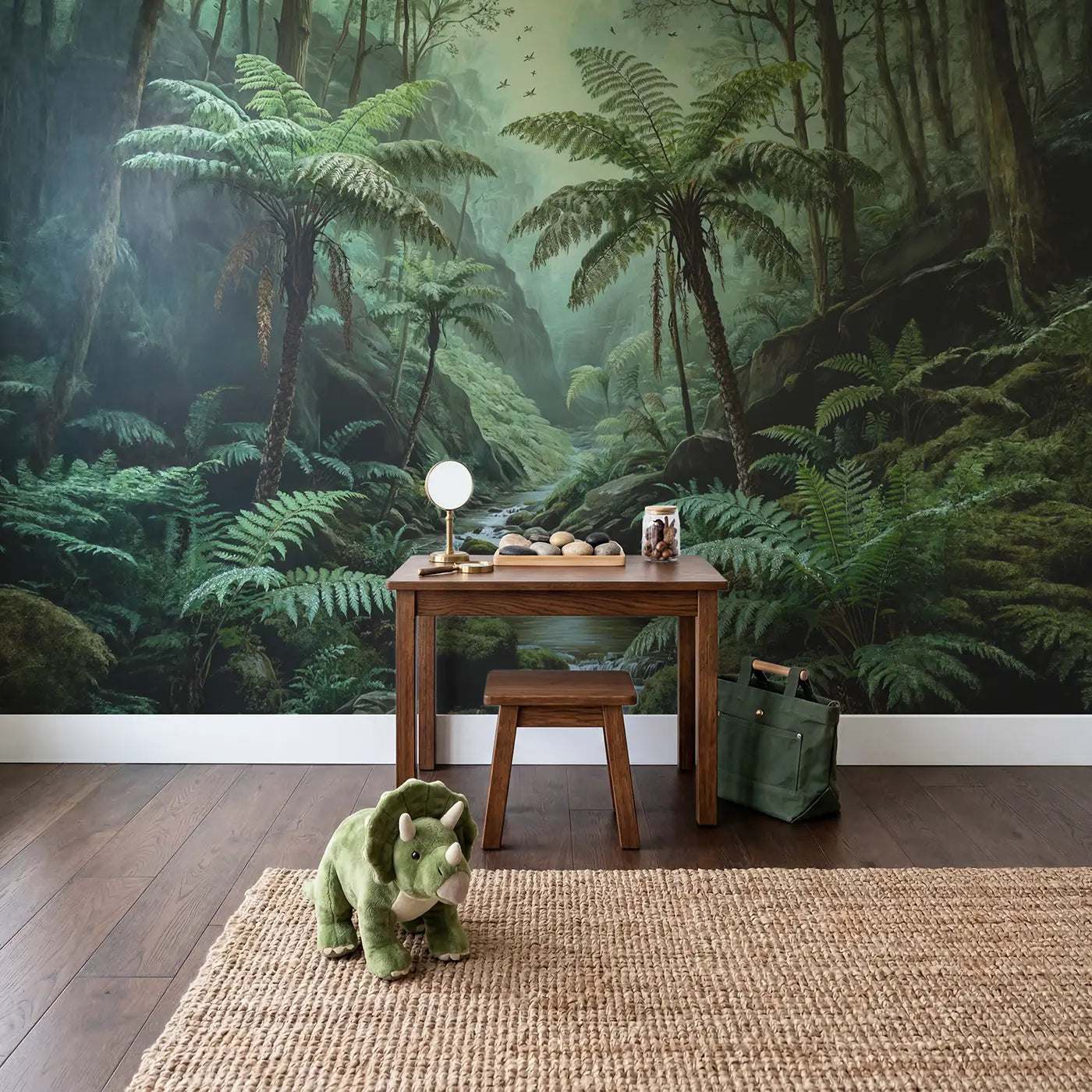 Fern Gully Stream Monochrome Wallpaper Mural in playroom setting by Whimsy Tots