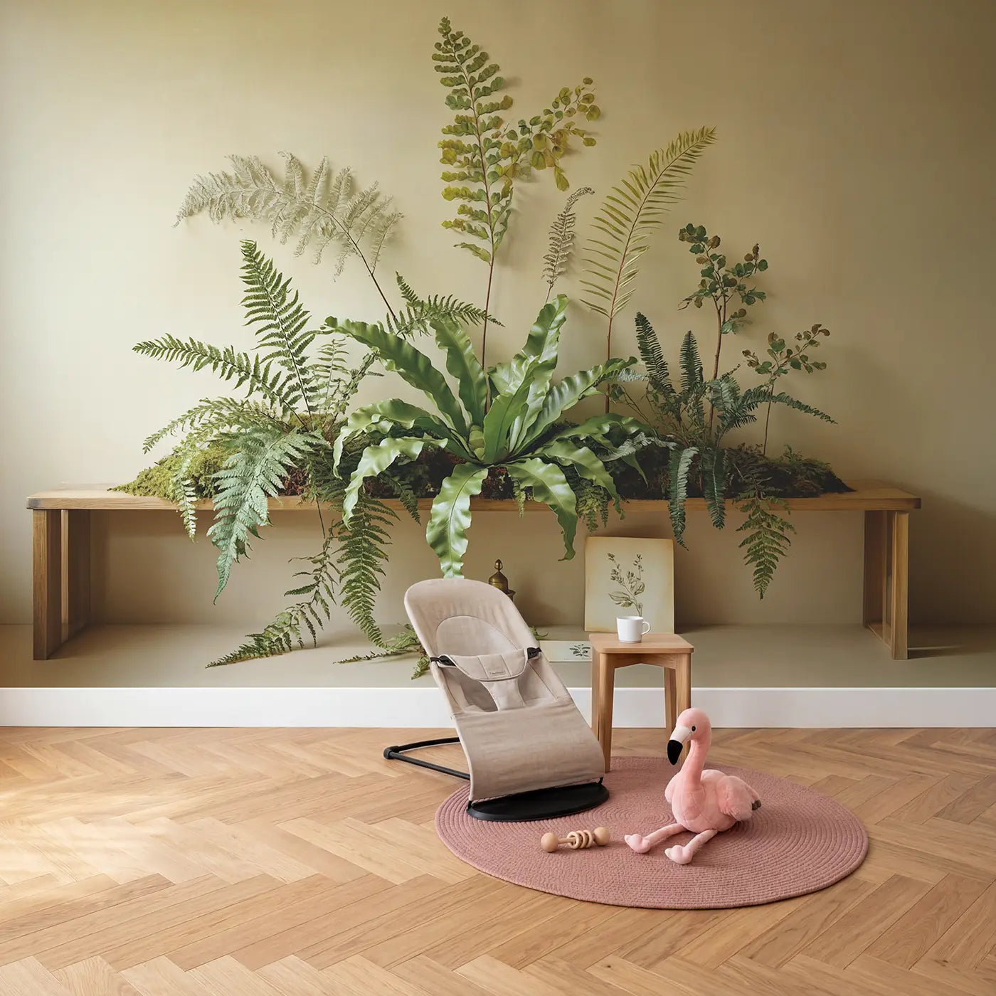Botanical Fern Collection Wallpaper Mural in playroom setting by Whimsy Tots