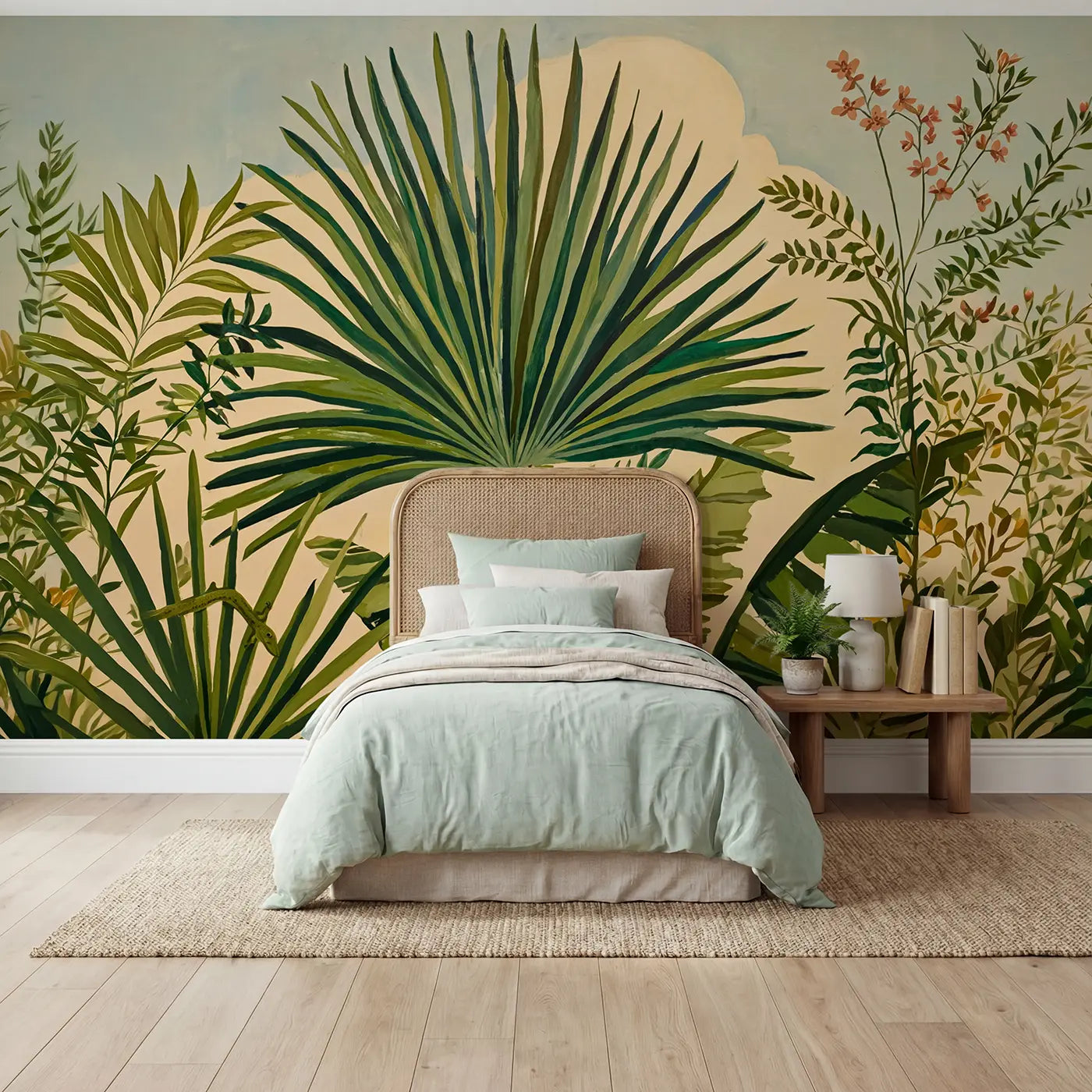Modern illustration coastal palm frond wallpaper mural for kids room by Whimsy Tots