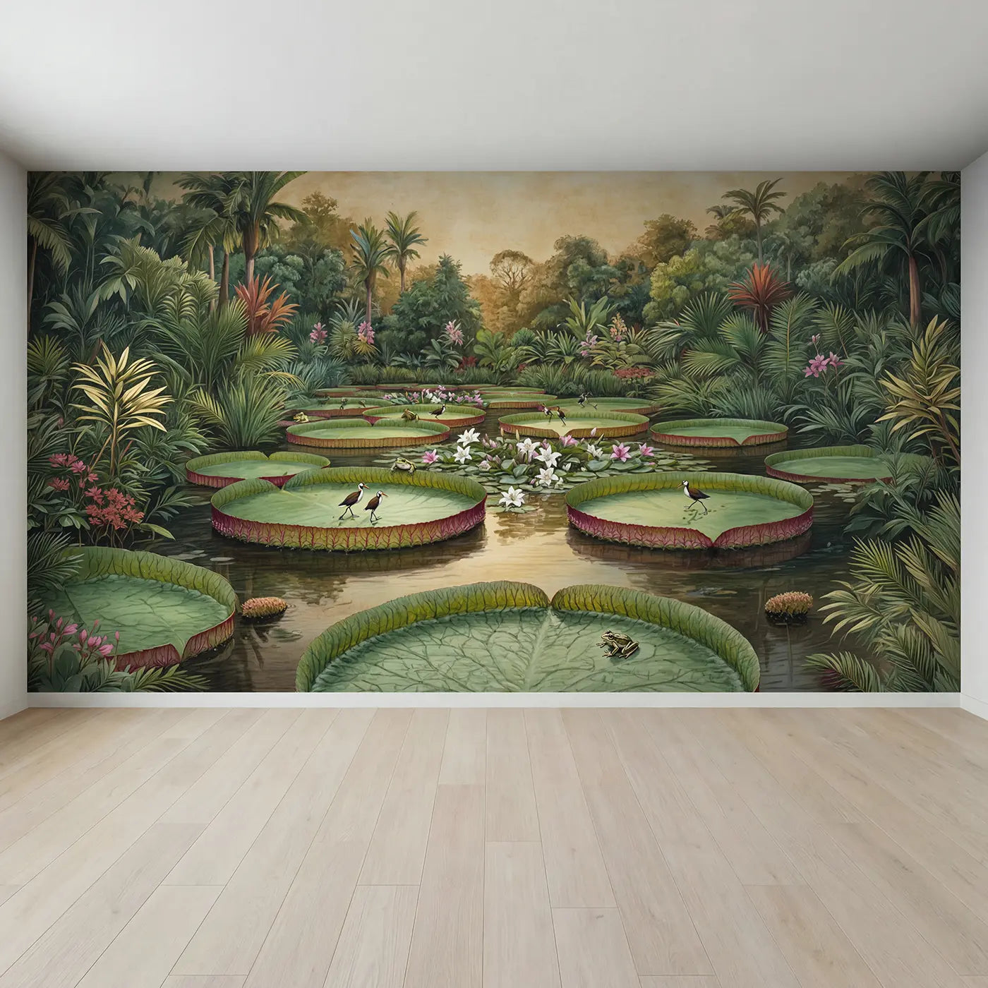 Full view of Giant Water Lily Tropical Pond Wallpaper Mural by Whimsy Tots