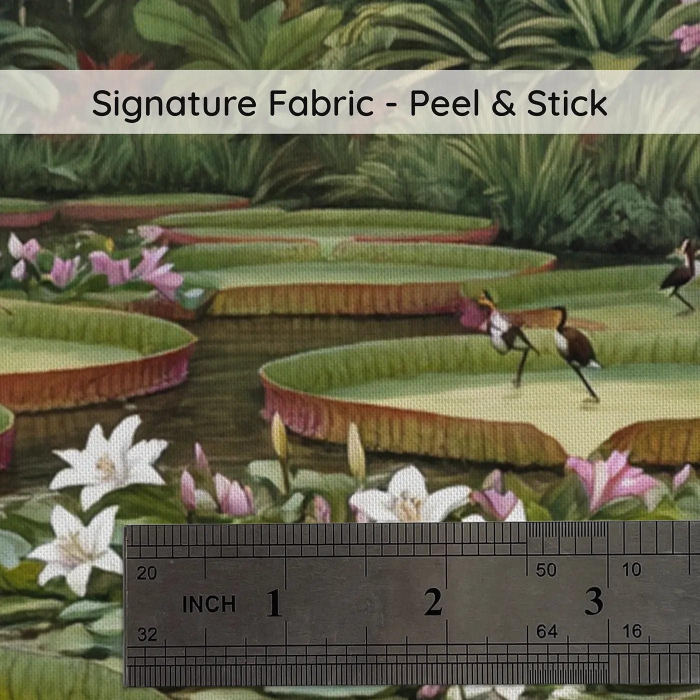 Fabric texture close-up of Giant Water Lily Tropical Pond Wallpaper Mural by Whimsy Tots