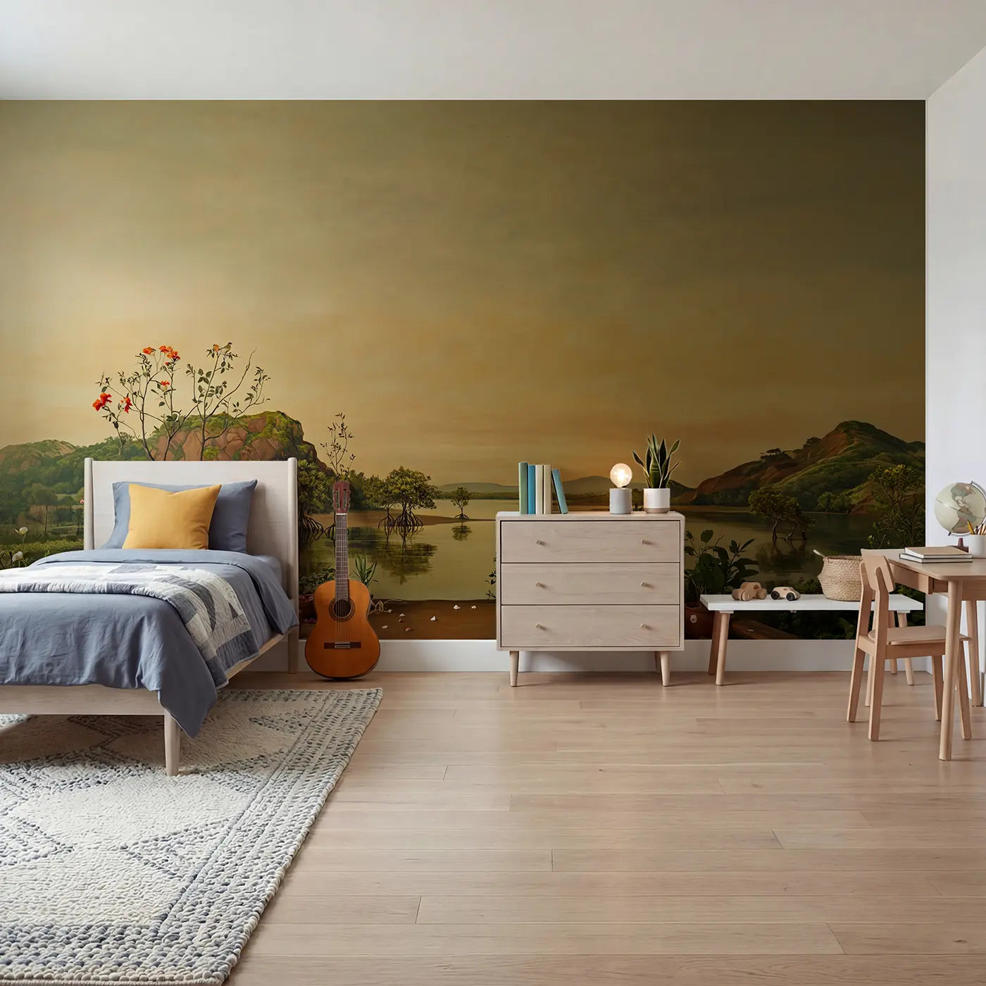 Botanical elegance mangrove water garden wallpaper mural for boys room by Whimsy Tots