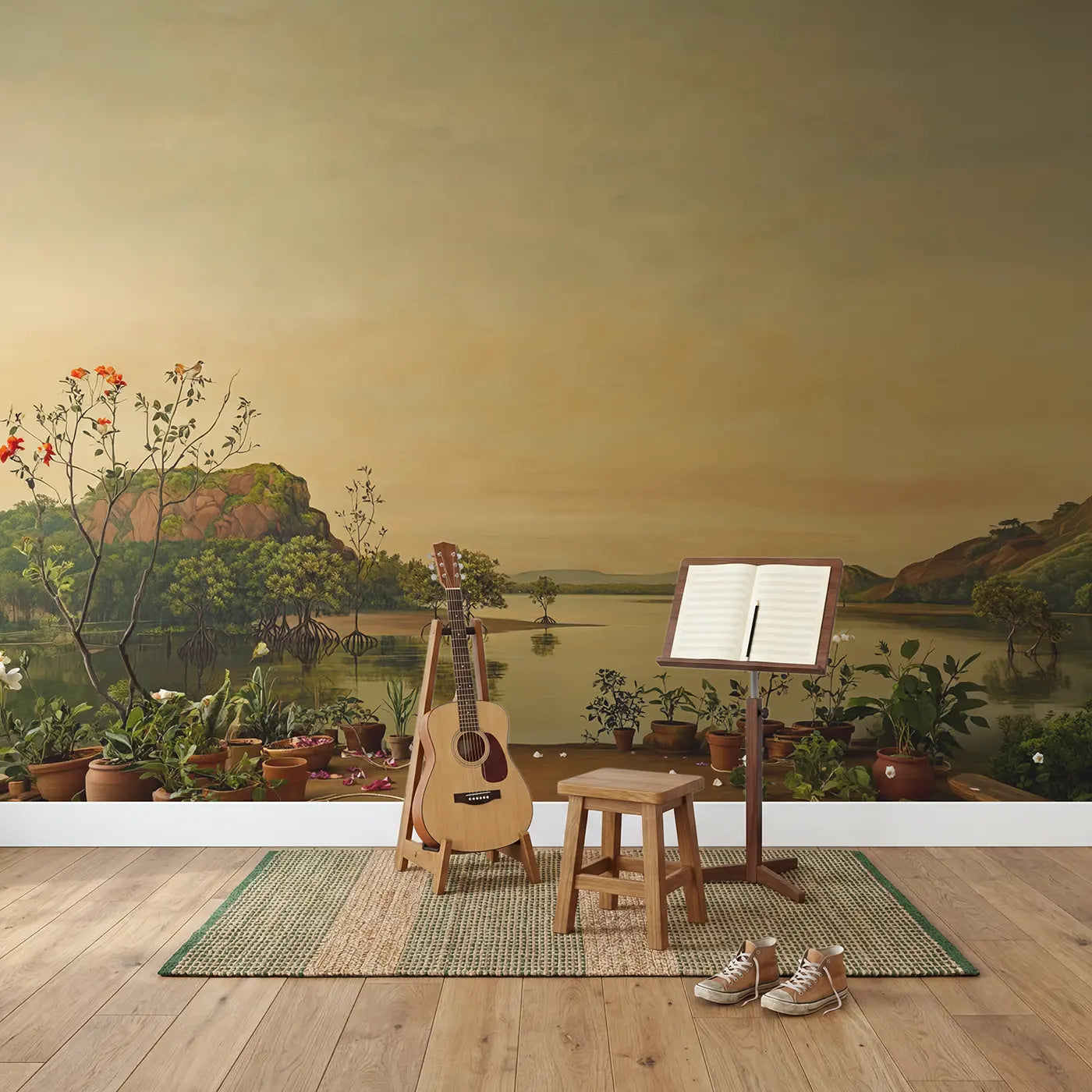 Mangroveinspired Water Garden Wallpaper Mural in playroom setting by Whimsy Tots