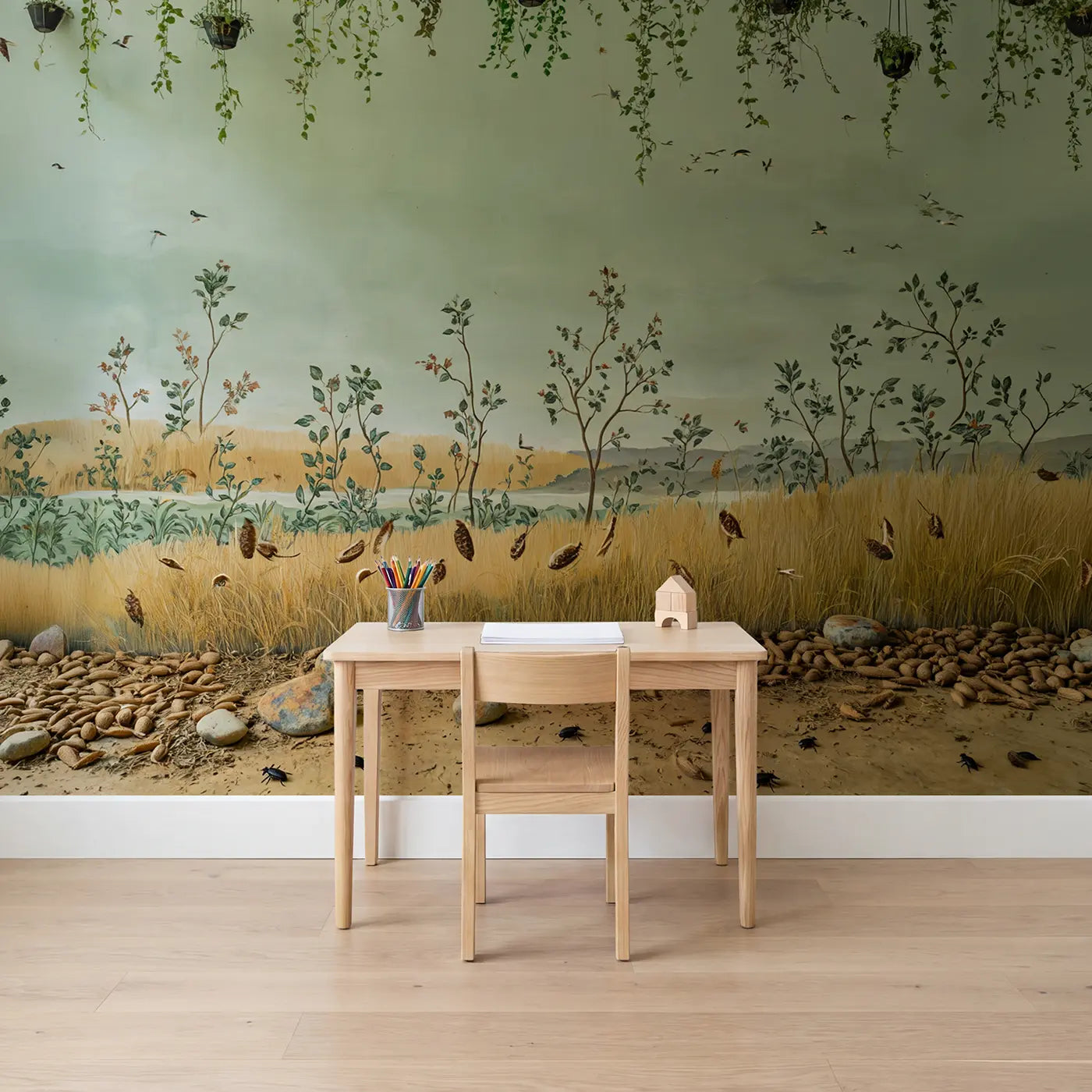 Botanical elegance hanging plants indoor wallpaper mural for kids room by Whimsy Tots