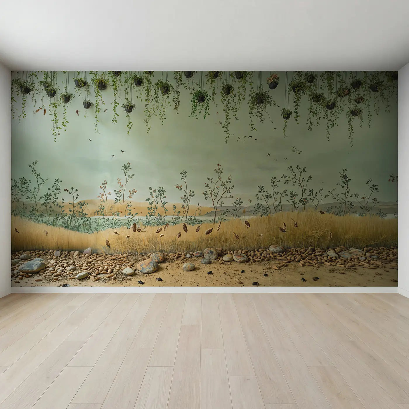 Full view of Hanging Plants Different Heights Wallpaper Mural by Whimsy Tots