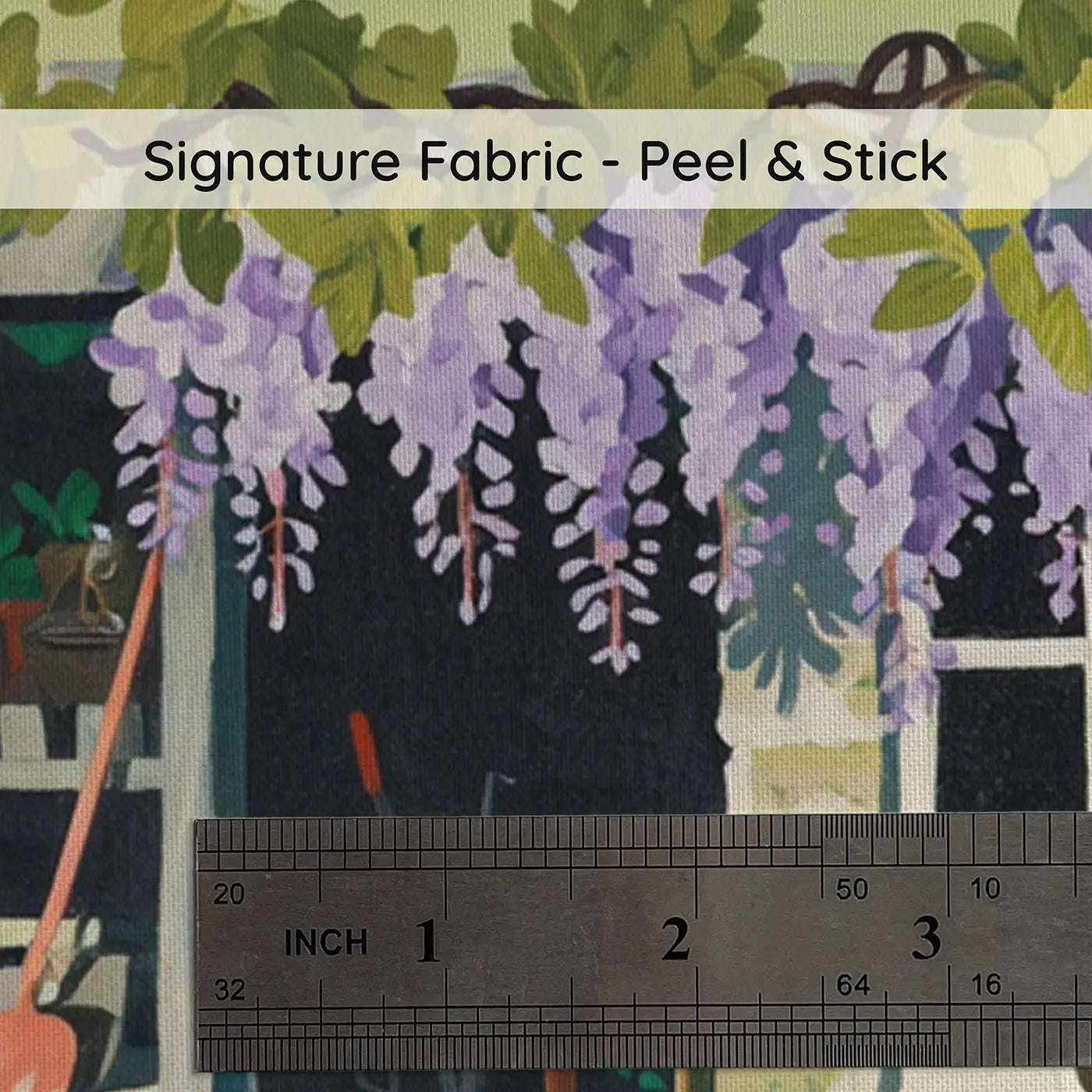 Fabric texture close-up of Garden Potting Shed Wallpaper Mural by Whimsy Tots