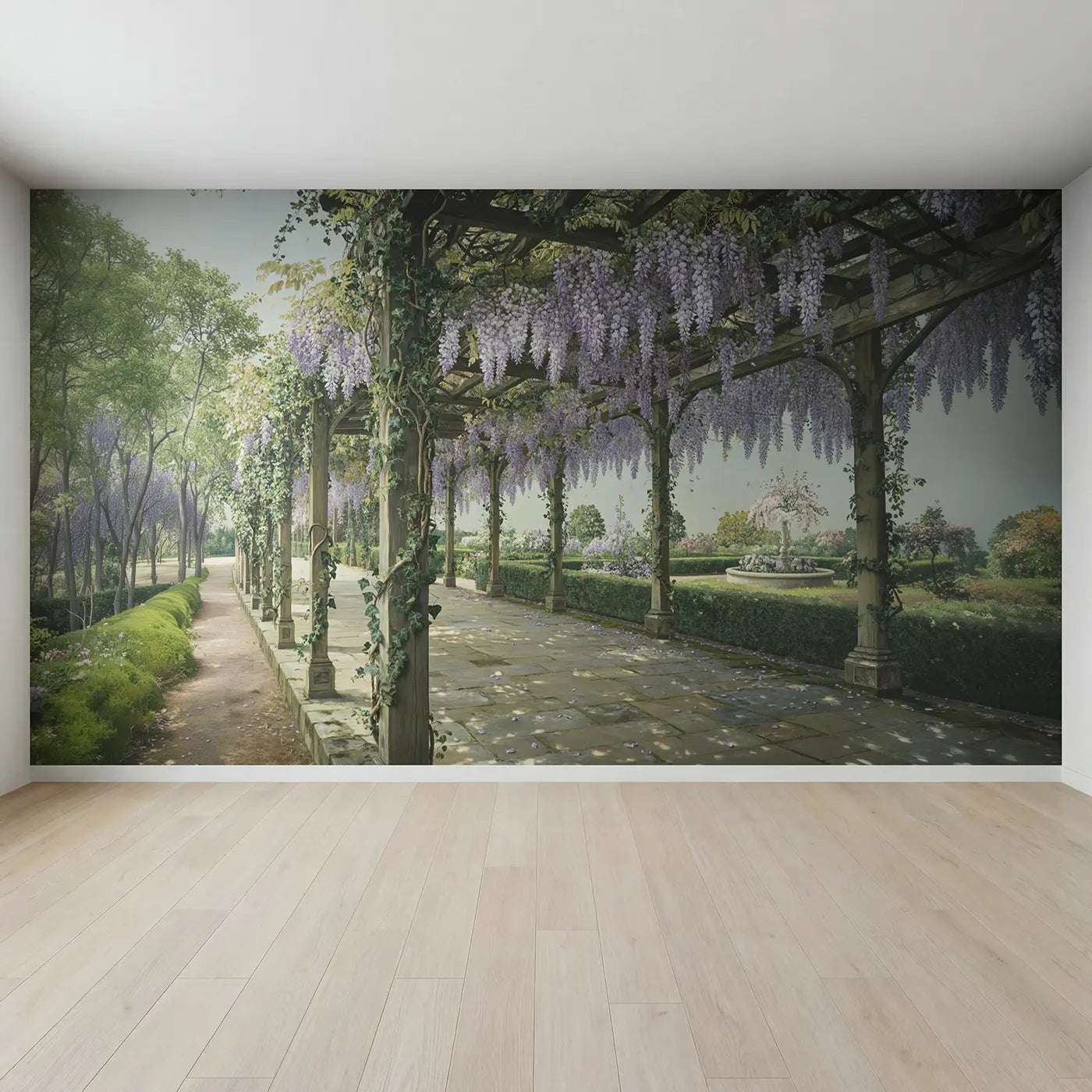 Full view of Wisteria Pergola Garden Walk Wallpaper Mural by Whimsy Tots