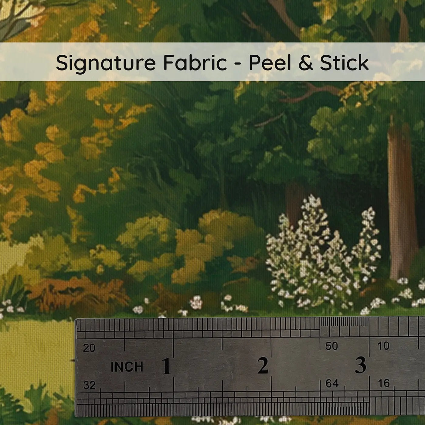 Fabric texture close-up of Forest Edge Meeting Meadow Wallpaper Mural by Whimsy Tots