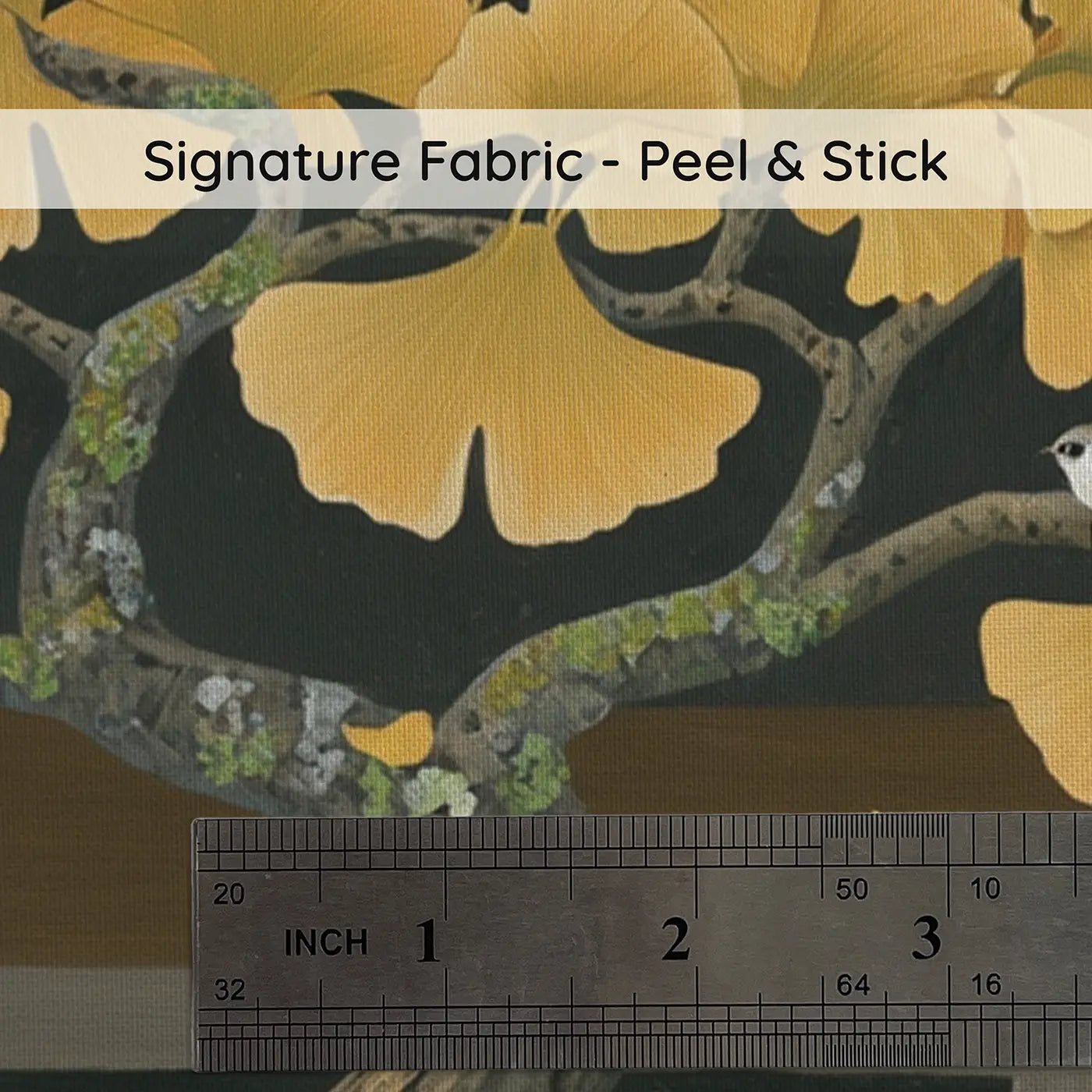 Fabric texture close-up of Golden Ginkgo Japanese Garden Wallpaper Mural by Whimsy Tots