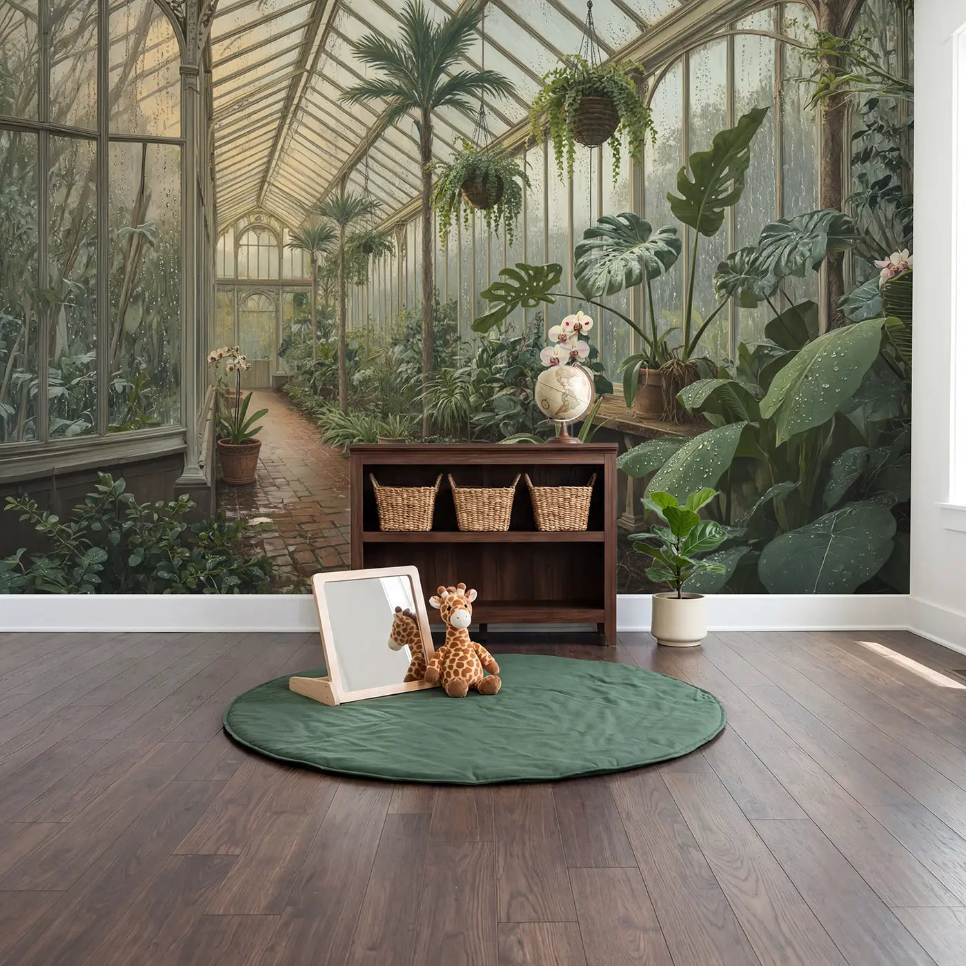Tropical Greenhouse Garden Wallpaper Mural in playroom setting by Whimsy Tots