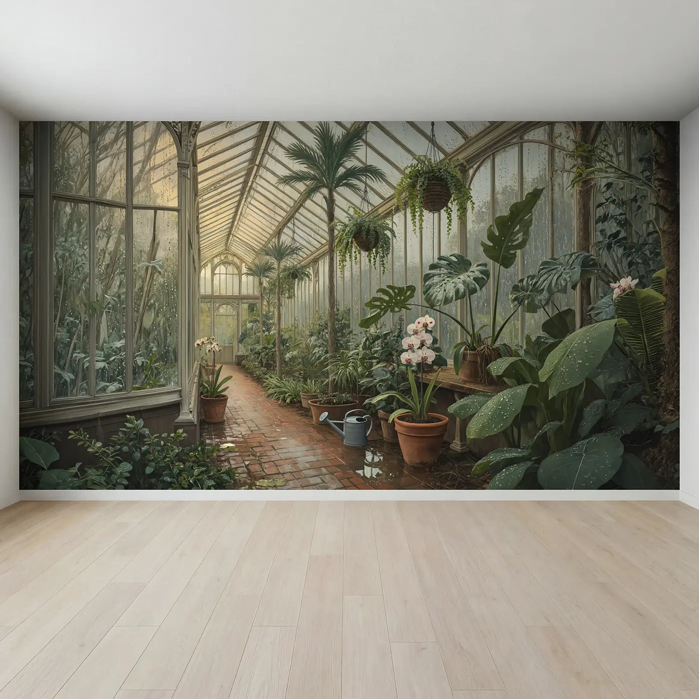 Full view of Tropical Greenhouse Garden Wallpaper Mural by Whimsy Tots