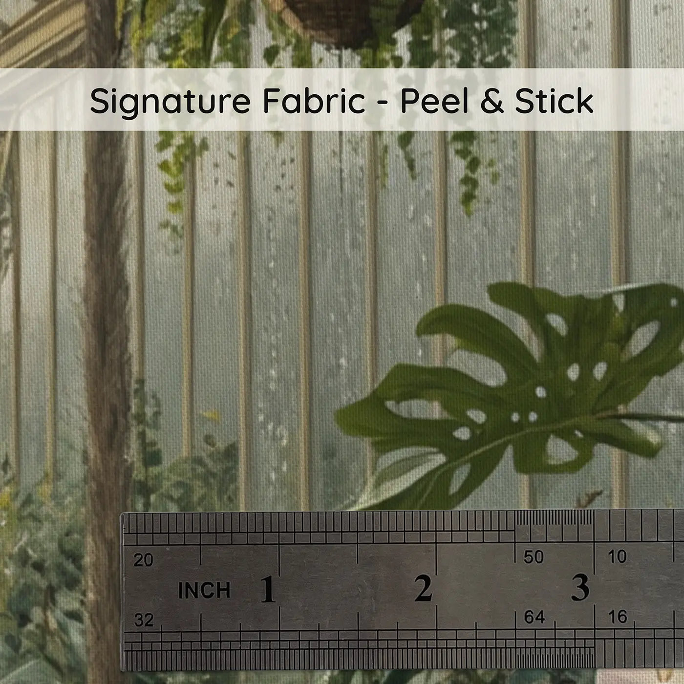 Fabric texture close-up of Tropical Greenhouse Garden Wallpaper Mural by Whimsy Tots