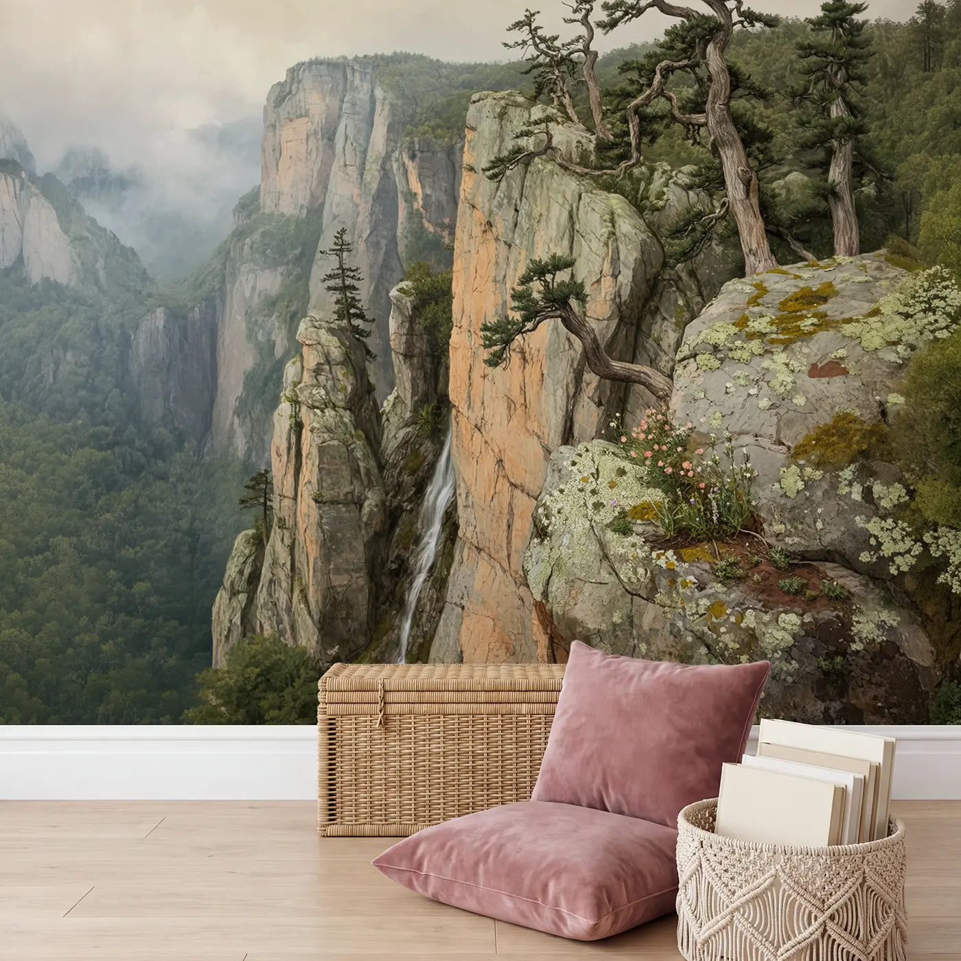 Cliff Pine Resilience Wallpaper Mural in playroom setting by Whimsy Tots