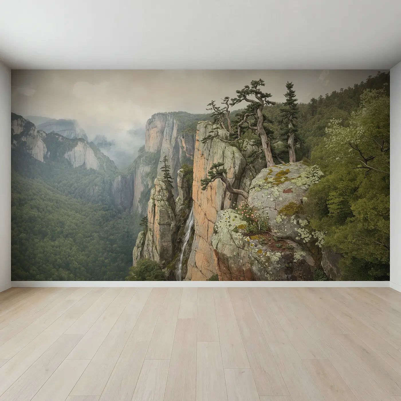 Full view of Cliff Pine Resilience Wallpaper Mural by Whimsy Tots