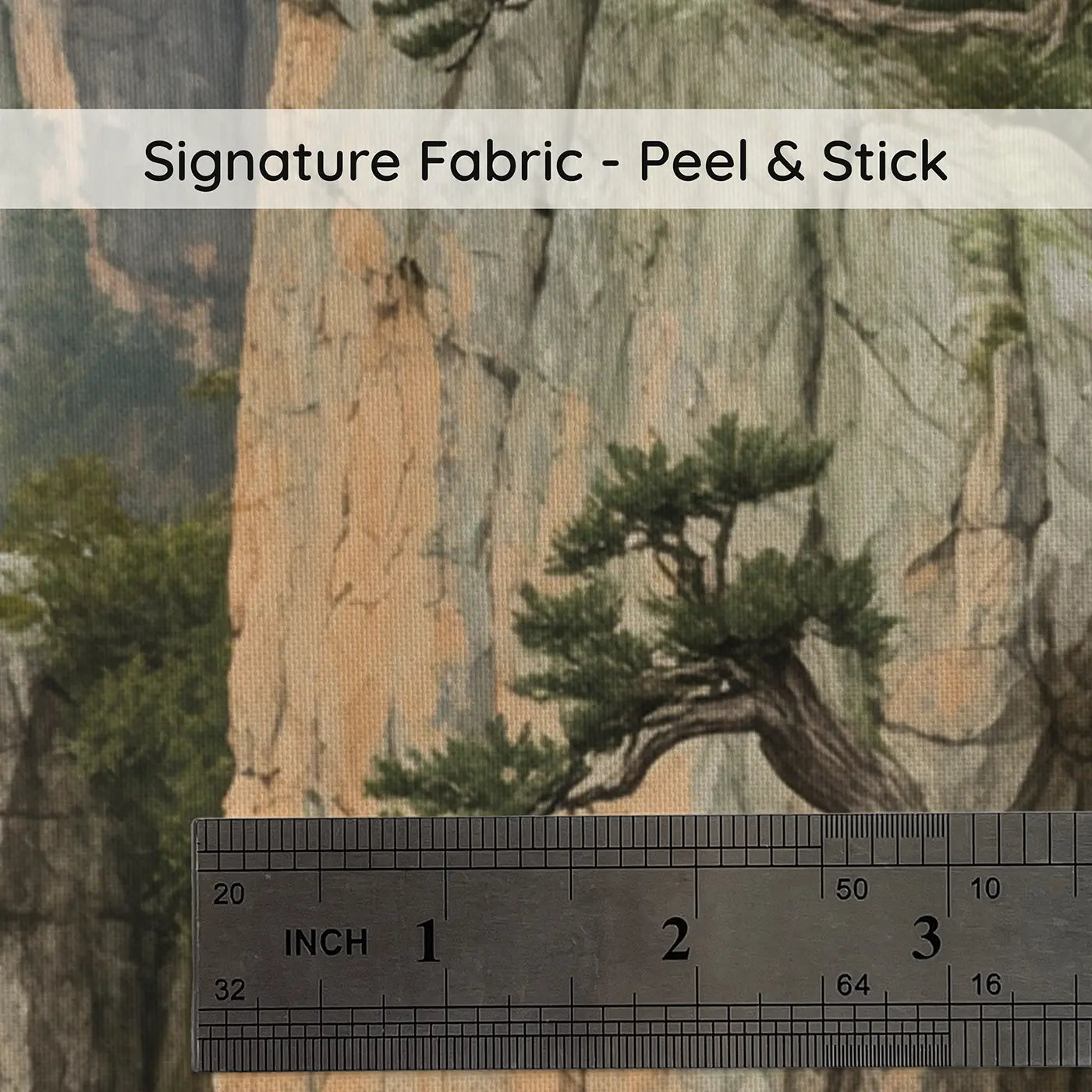 Fabric texture close-up of Cliff Pine Resilience Wallpaper Mural by Whimsy Tots