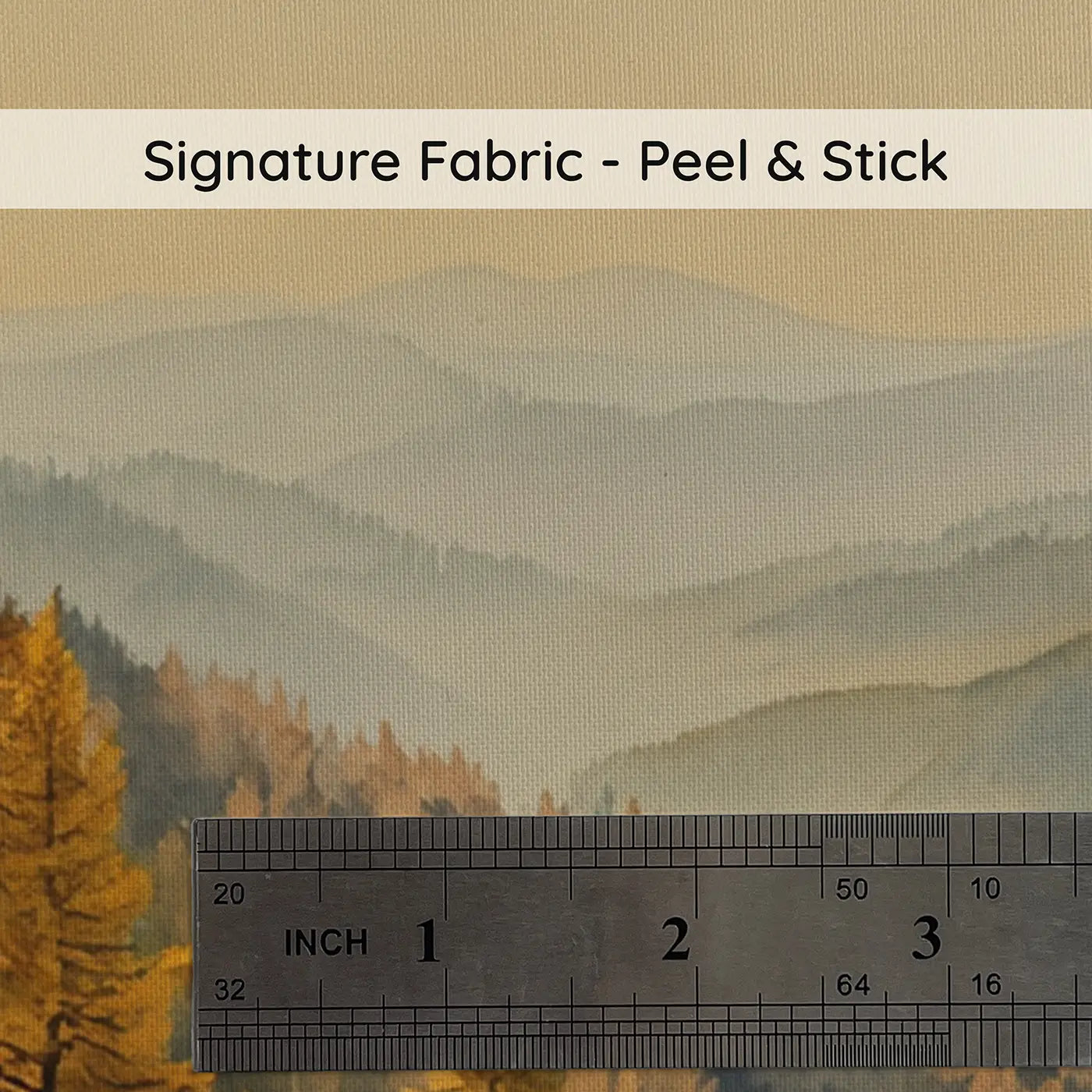 Fabric texture close-up of Mountain Autumn Larch Trees Wallpaper Mural by Whimsy Tots