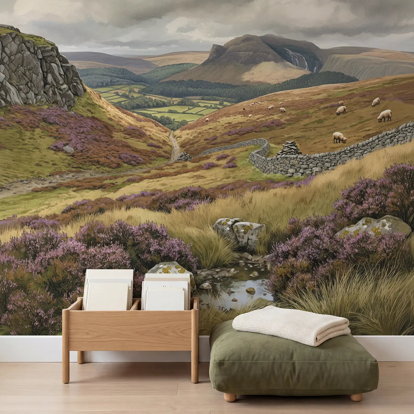 Highland Moorland Vista Wallpaper Mural in playroom setting by Whimsy Tots