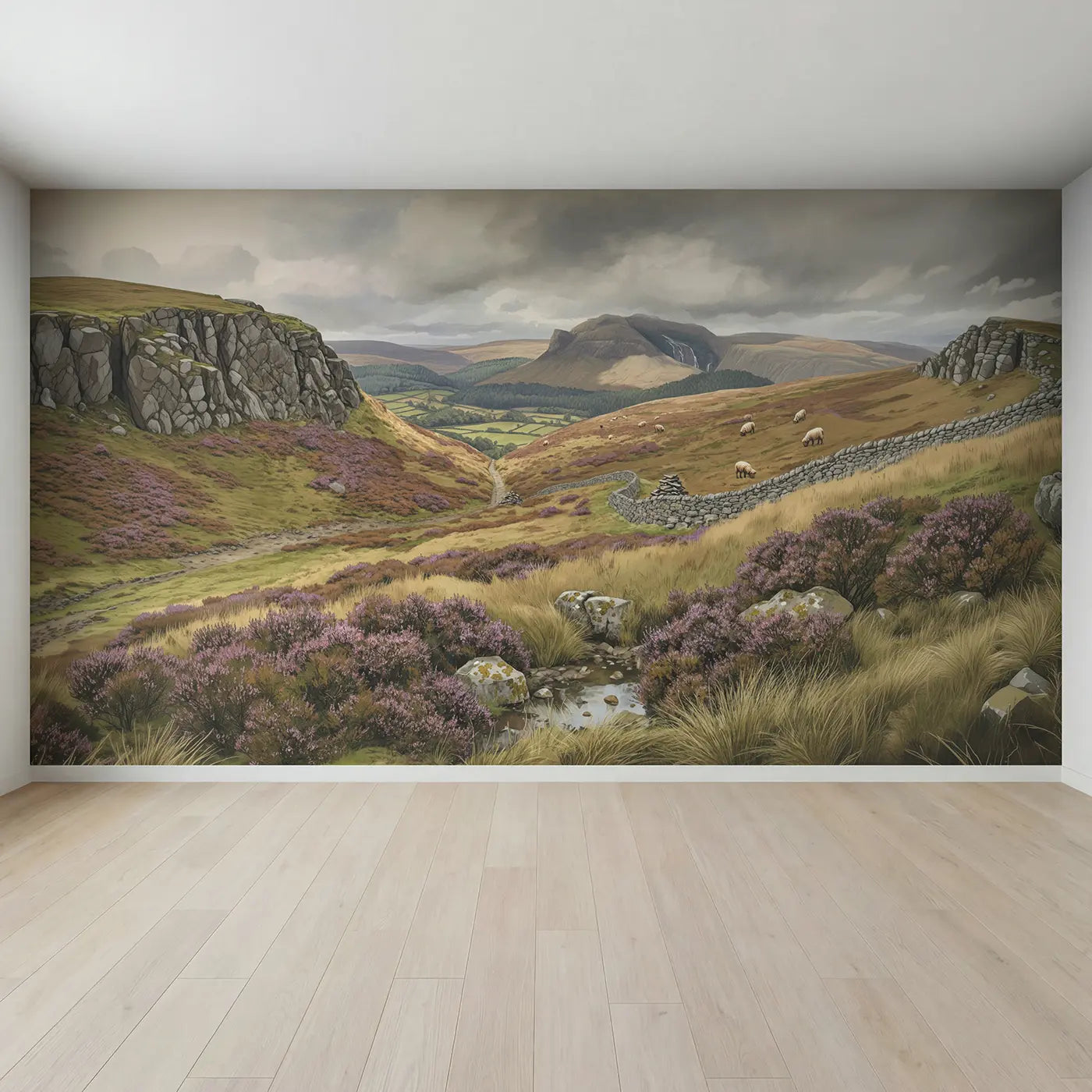 Full view of Highland Moorland Vista Wallpaper Mural by Whimsy Tots