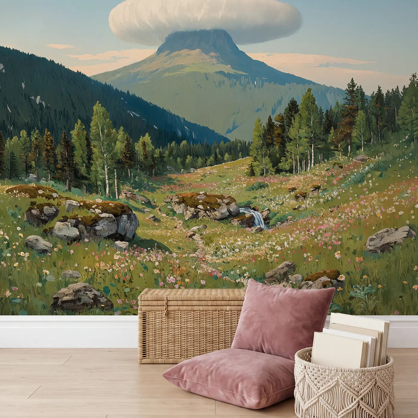 Cloud Cap Mountain Peak Wallpaper Mural in playroom setting by Whimsy Tots