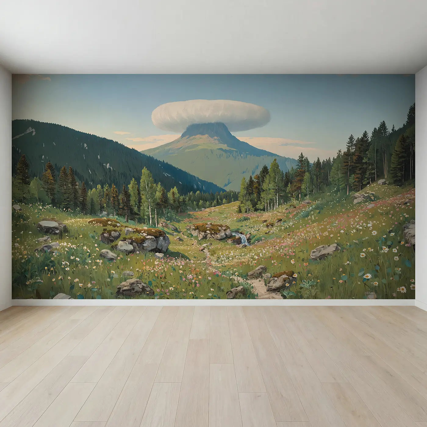 Full view of Cloud Cap Mountain Peak Wallpaper Mural by Whimsy Tots